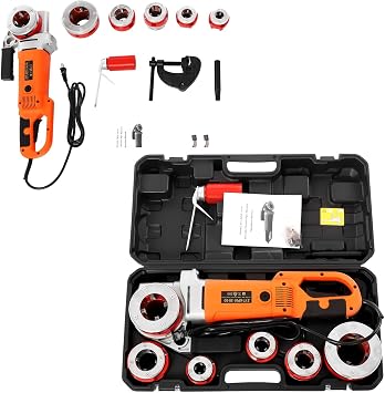 Electric Pipe Threader,2300W Handheld Electric Pipe Threader Machine | 6 Dies 1/2-Inch to 2-Inch Pipe Threading Die Heads and Carrying Case,Portable Heavy-Duty Hand-Held Power Drive Kit