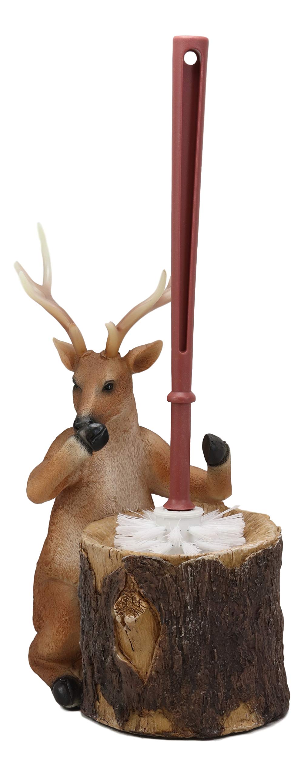 Ebros Rustic Cabin Lodge Decor Whimsical Forest Wildlife Animal Stinky Potion Toilet Brush and Tree Stump Base Holder Bathroom Gift 2 Piece Set (8 Point Deer)