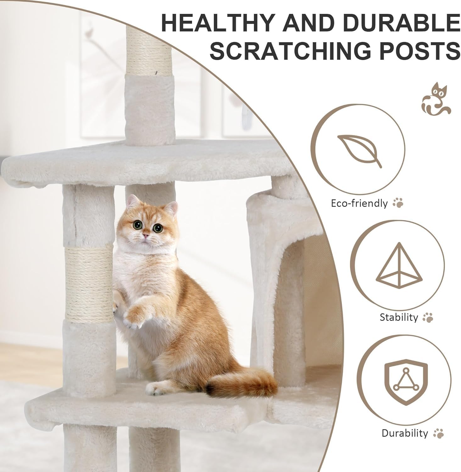 36 inch Cat Tree with Scratching Posts - Multi-Level Activity Center for Indoor Cats, Cat Condo Tower with Plush Perch (Beige)