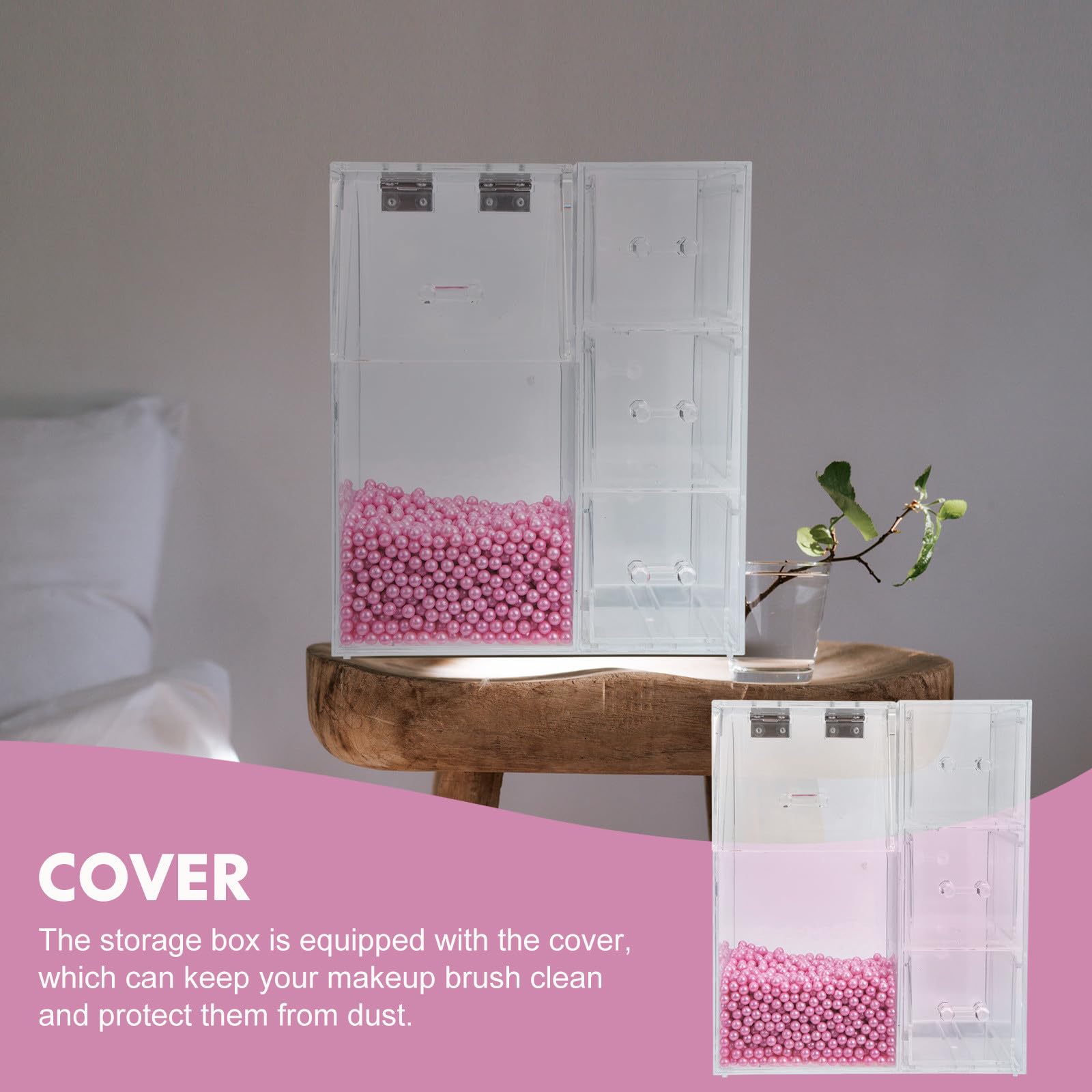 Ciieeo Caja de Brochas de Maquillaje Acrílica Tapa, Rosa Moderna