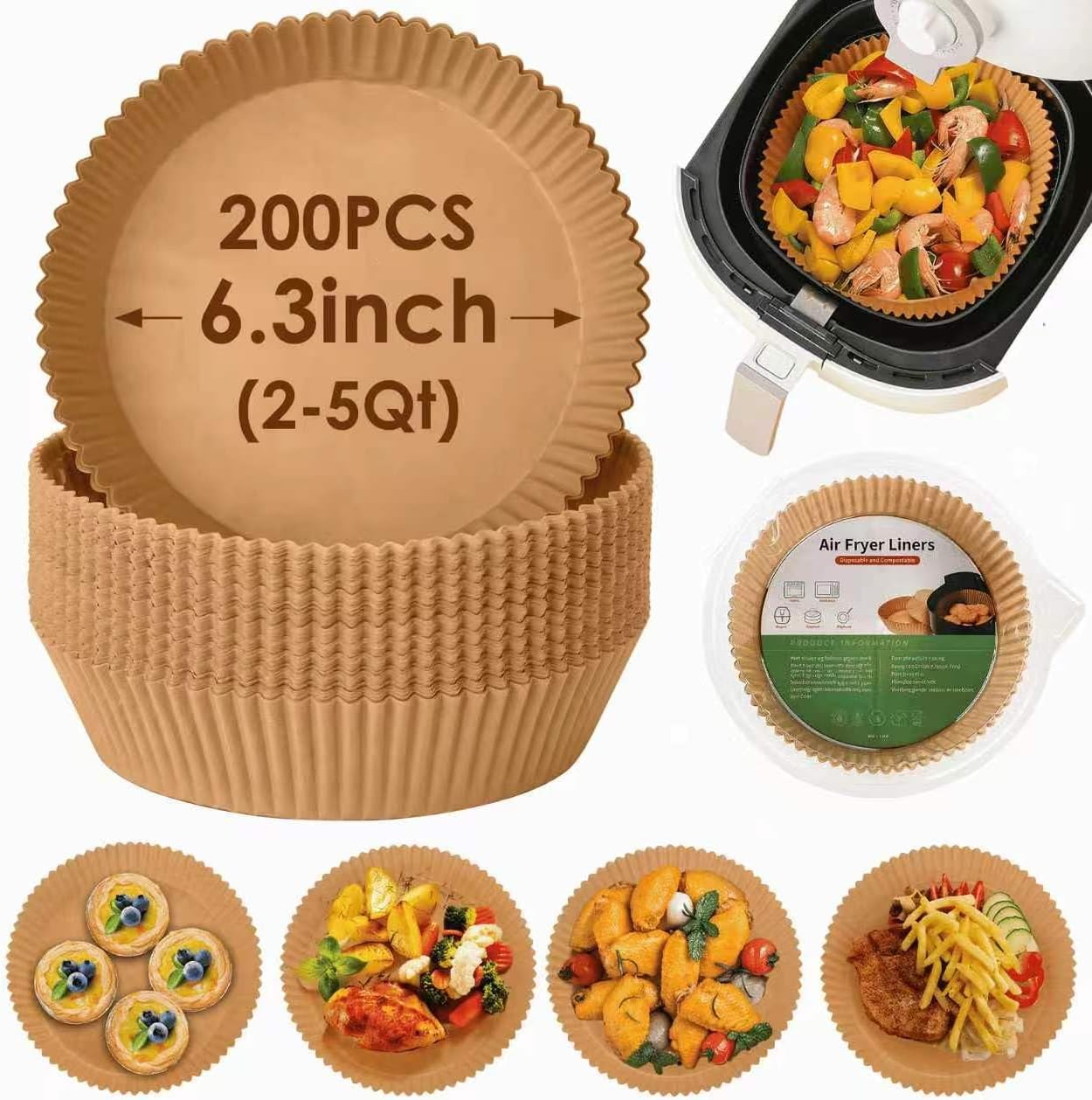 Air Fryer Liners Disposable 200PCS 6.3in Round Parchment Paper for Airfryer