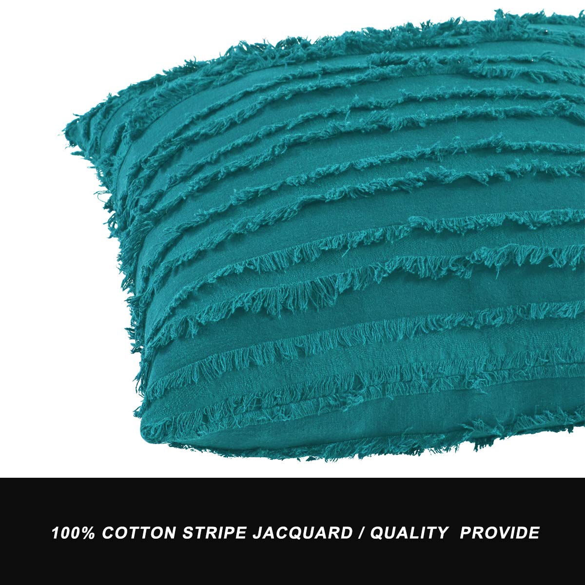 Set Di 2 Federe Per Cuscino 40x40 Cm Con Cerniera - Colore Blu Pavone, Striscia Decorativa, Per Divano E Letto