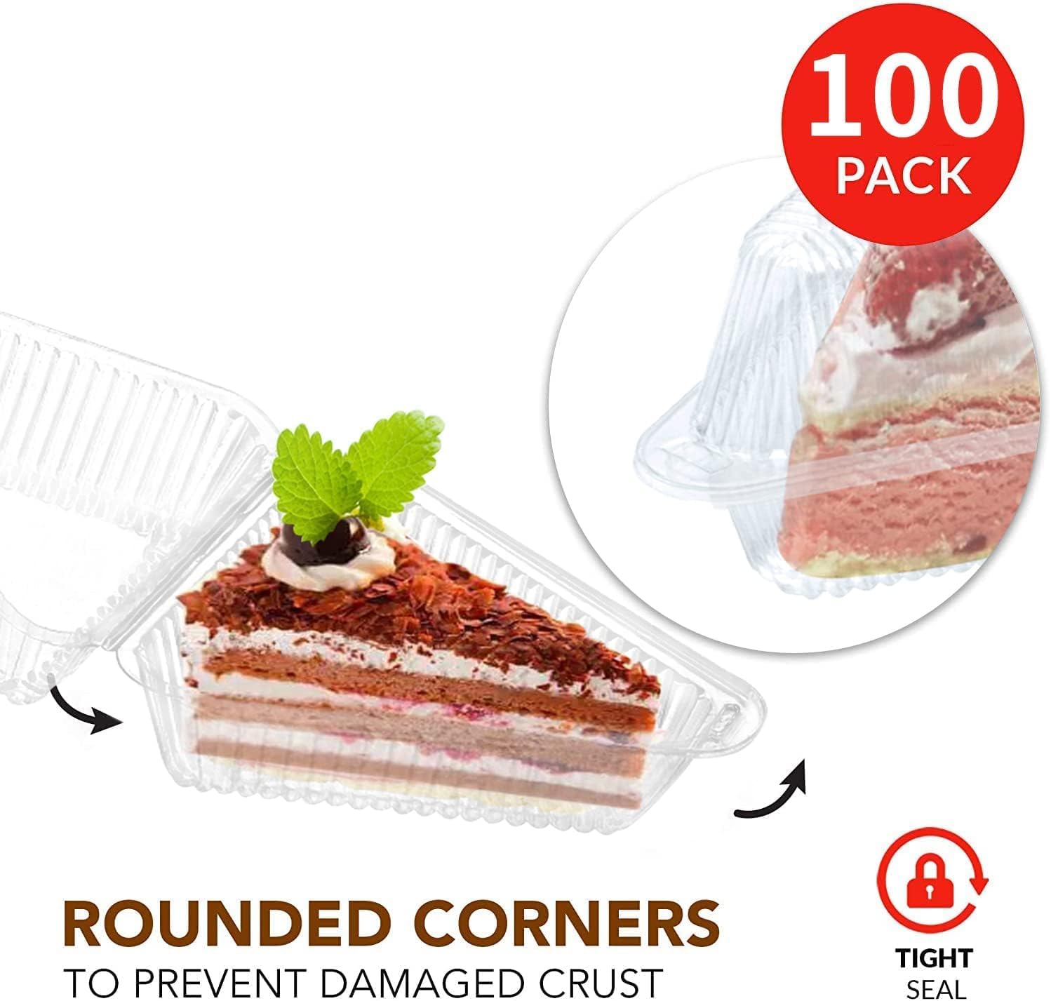 300 Pieces Cake Slice Plastic Containers with Lids 5 Inches Hinged Lid Cheese cake Container, for Home, Bakery and Cafe
