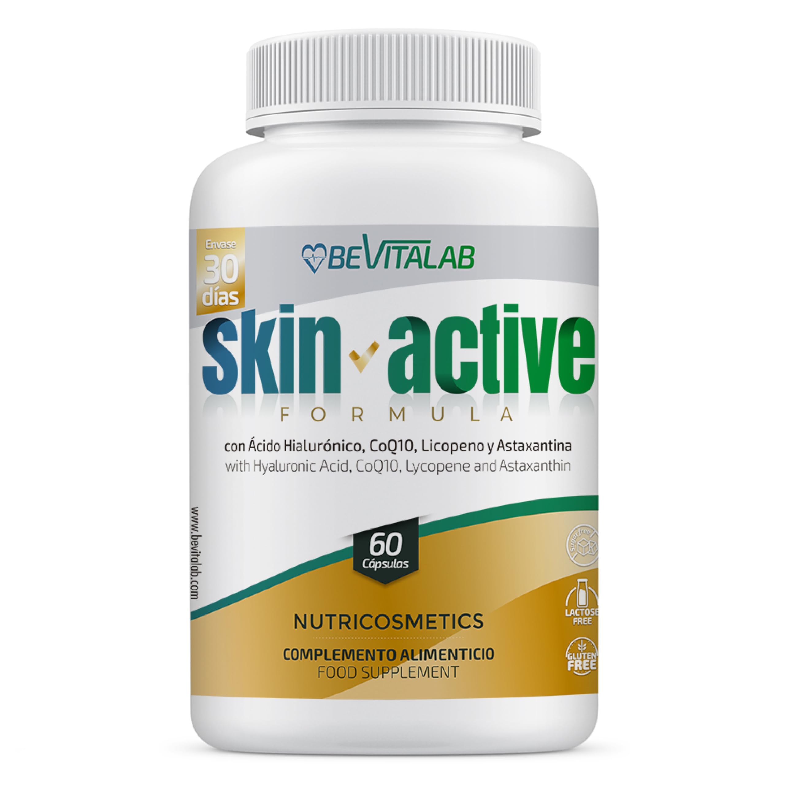 SKIN ACTIVE Suplemento para Piel Joven y Radiante, Antiedad con Colágeno Marino, Ácido Hialurónico, CoQ10, Biotina, Zinc y Vitamina C – Nutricosmetico – Hidratada y Reafirmara – 60 Cápsulas