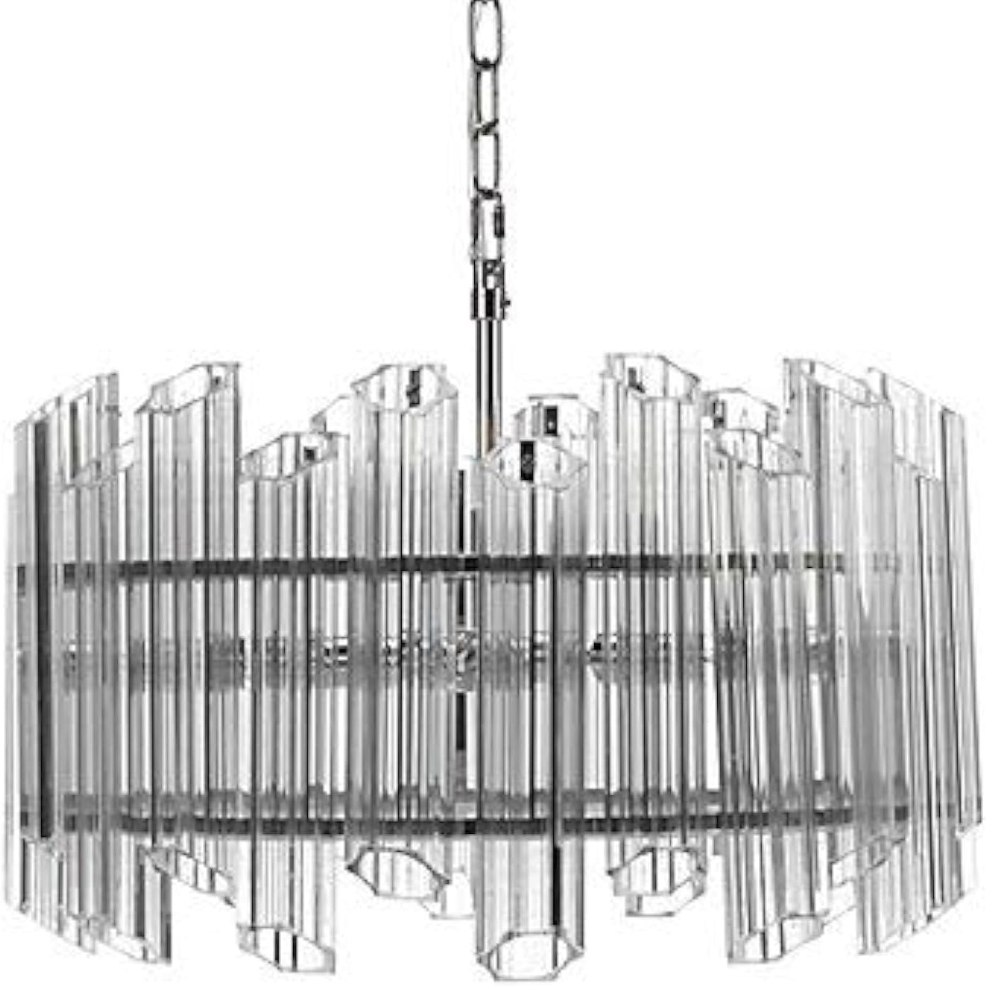 4 Light Ryder Crystal Waterfall Chandelier Glass Rods Geometric Nickel Finish (22" Diameter) Luxury Dining Living Room