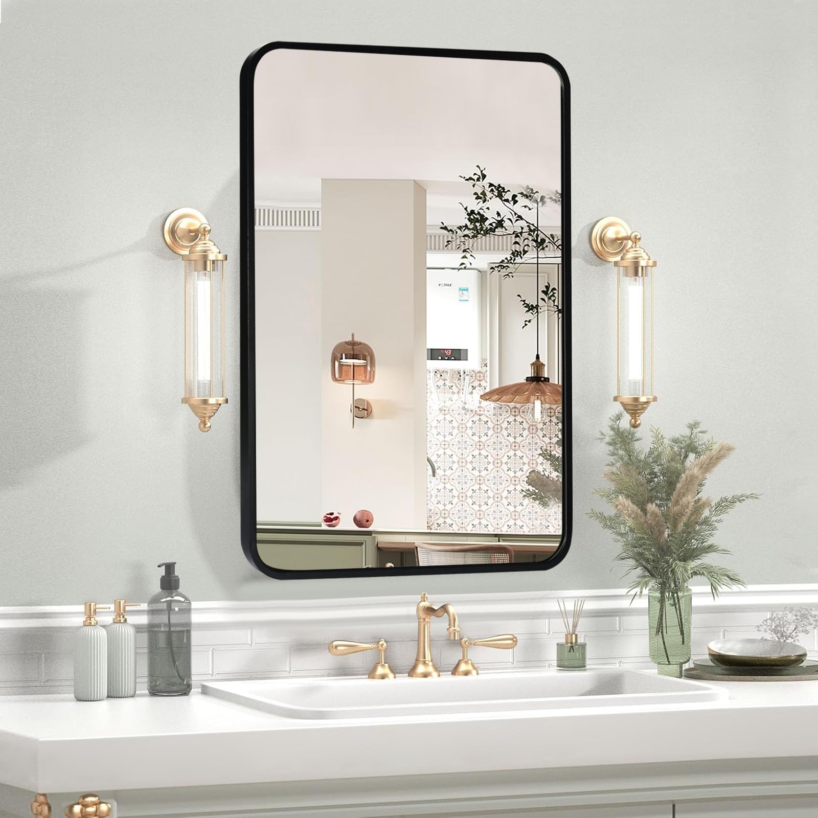 ModernTop 70×50cm Bathroom Wall Mirror - Black Aluminum Alloy Frame, Dual Horizontal/Vertical Mounting, Modern Square Mirror for Bathroom Decor, Durable & Rust-Resistant Design