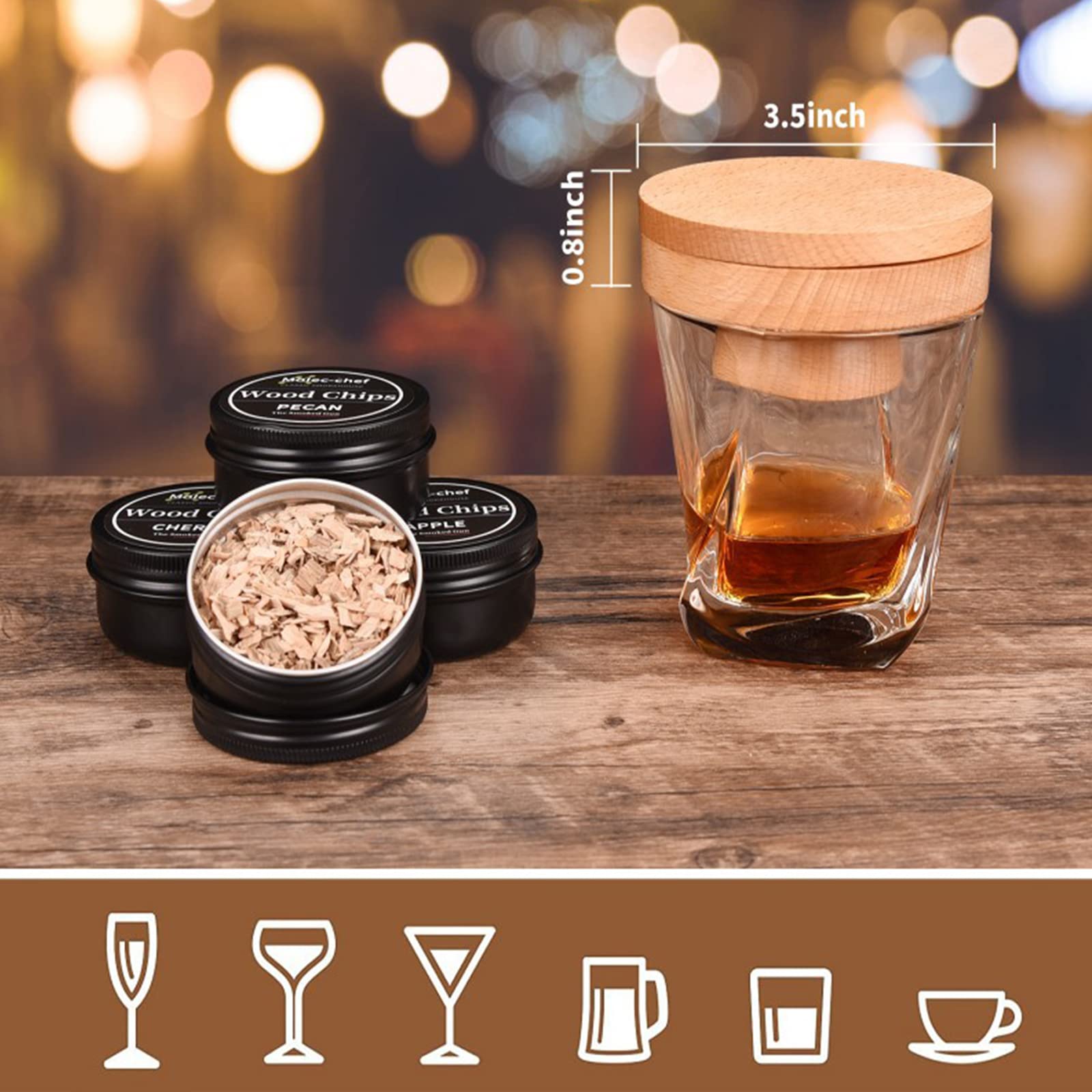 Whiskey Smoker Kit mit 4 Holzchips, Altmodisches Whiskey-Getränke-Smoker-Set, Rauchige Wein Whiskey Cocktails, Geschenk für Vater, Ehemann und Cocktail-Liebhaber