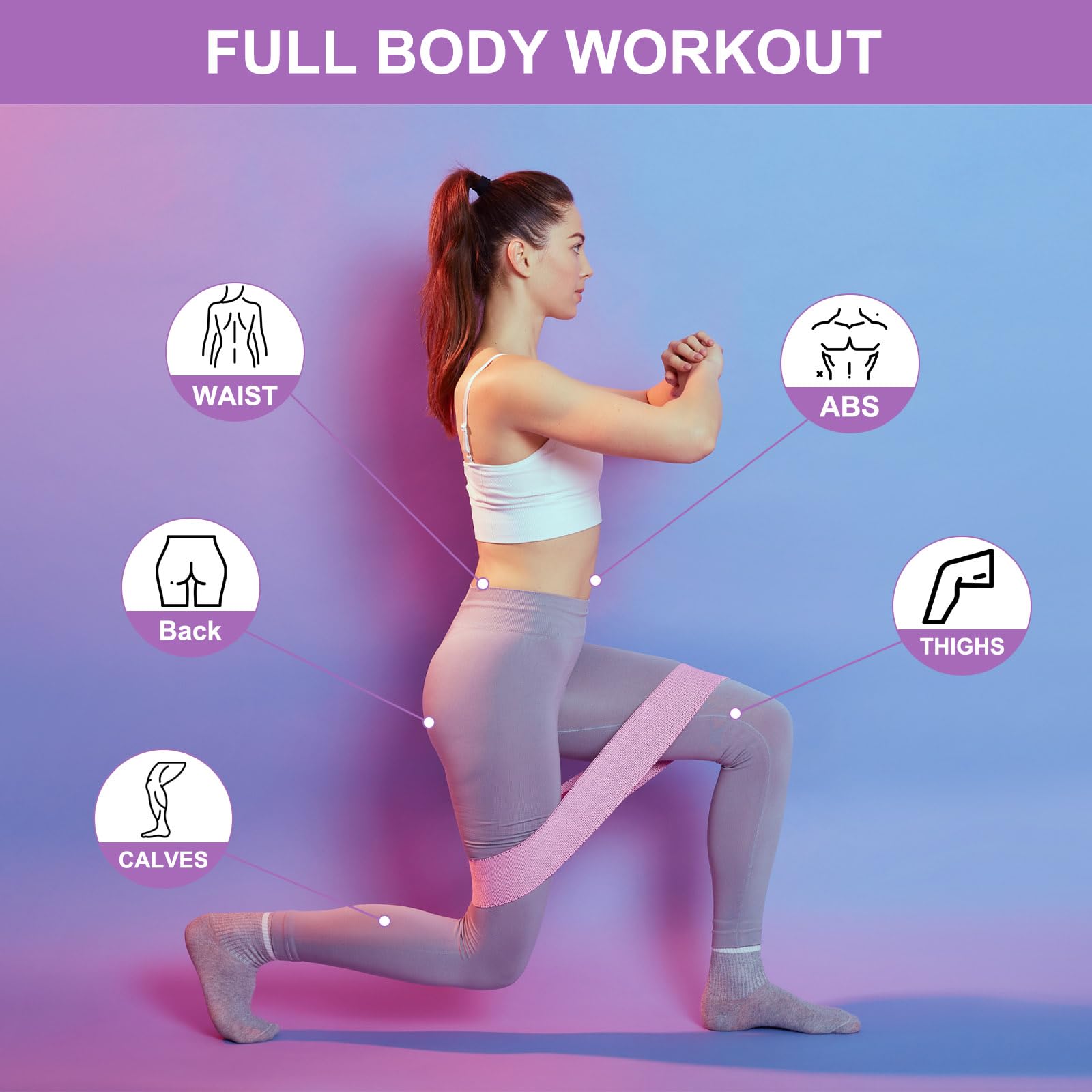 PATIKIL 12 fasce di resistenza antiscivolo per allenamento, in tessuto, elastiche, per esercizi di fitness, per donne e uomini, fianchi e gambe (livello 3, S/M/L)