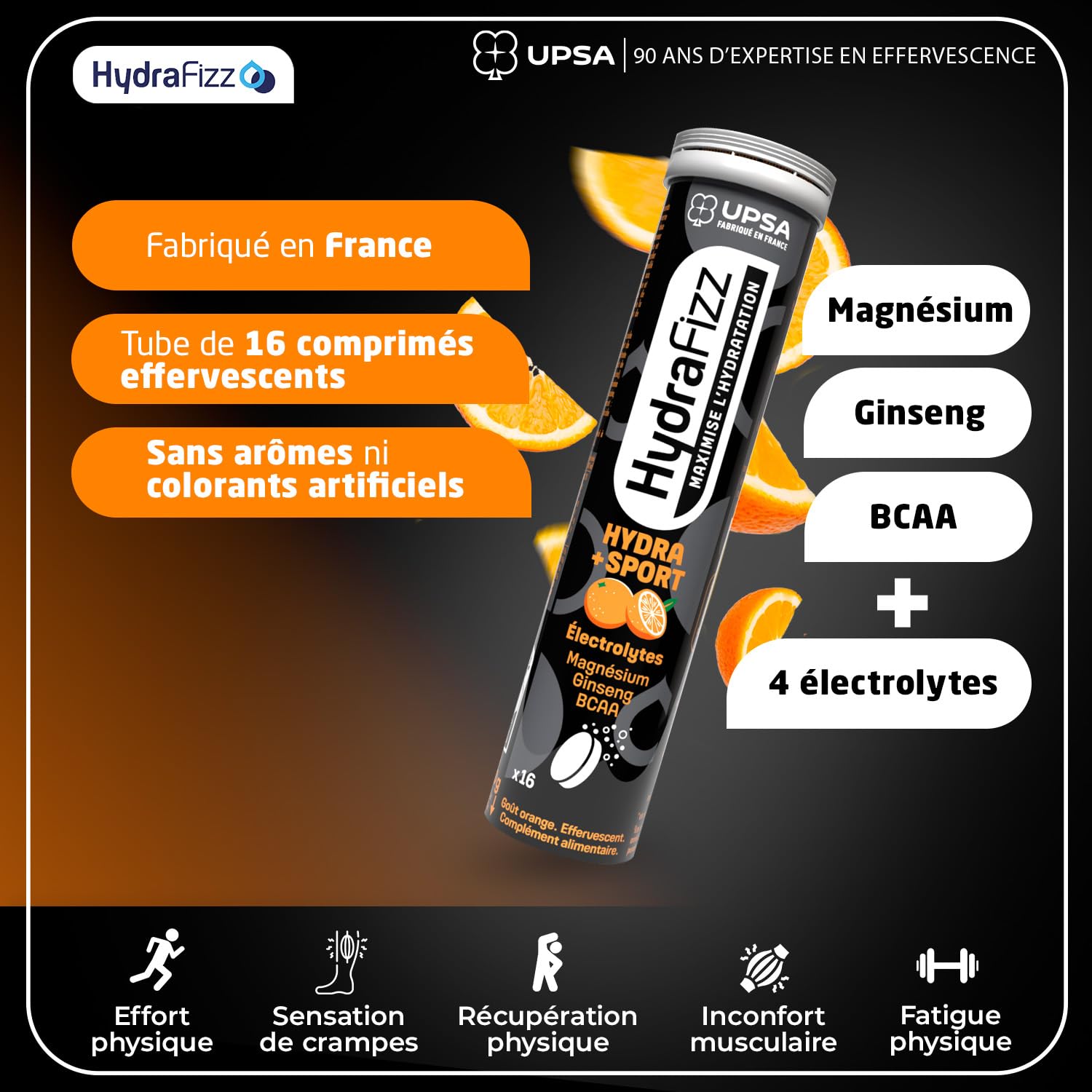 UPSA Hydrafizz Sport x4-5% - Performance, Orange, 64 Comprimés