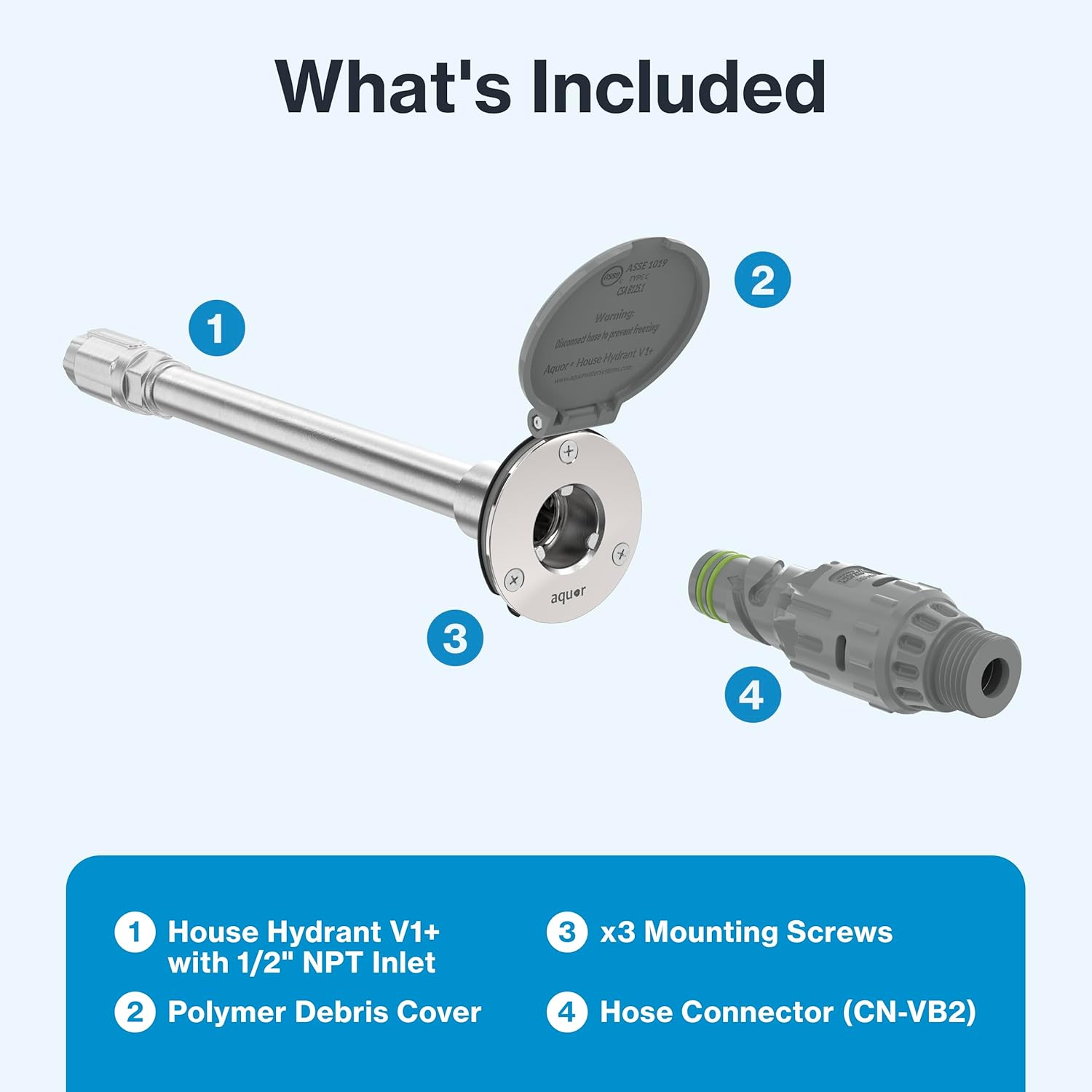 Aquor House Hydrant V1+ Frost Free Outdoor Faucet, Anti Siphon Valve with Quick Connect, Frost Proof Flush Wall Hose Bib, 12 inch Stem, 13-3/4 inch Install Depth, Slate Gray