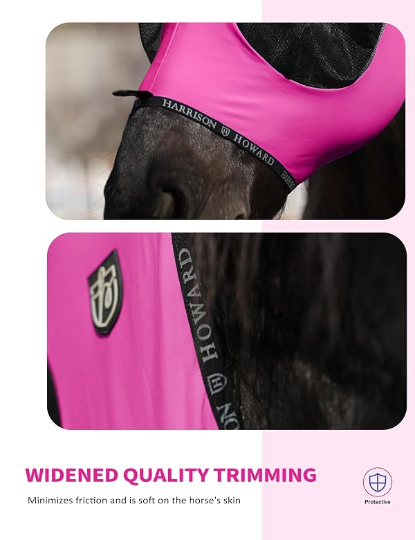 Harrison Howard Horse Fly Mask with Forelock Opening Stretch Breathable and Comfortable for Horses UV -Protection Fuchsia L by Harrison Howard - Image 4
