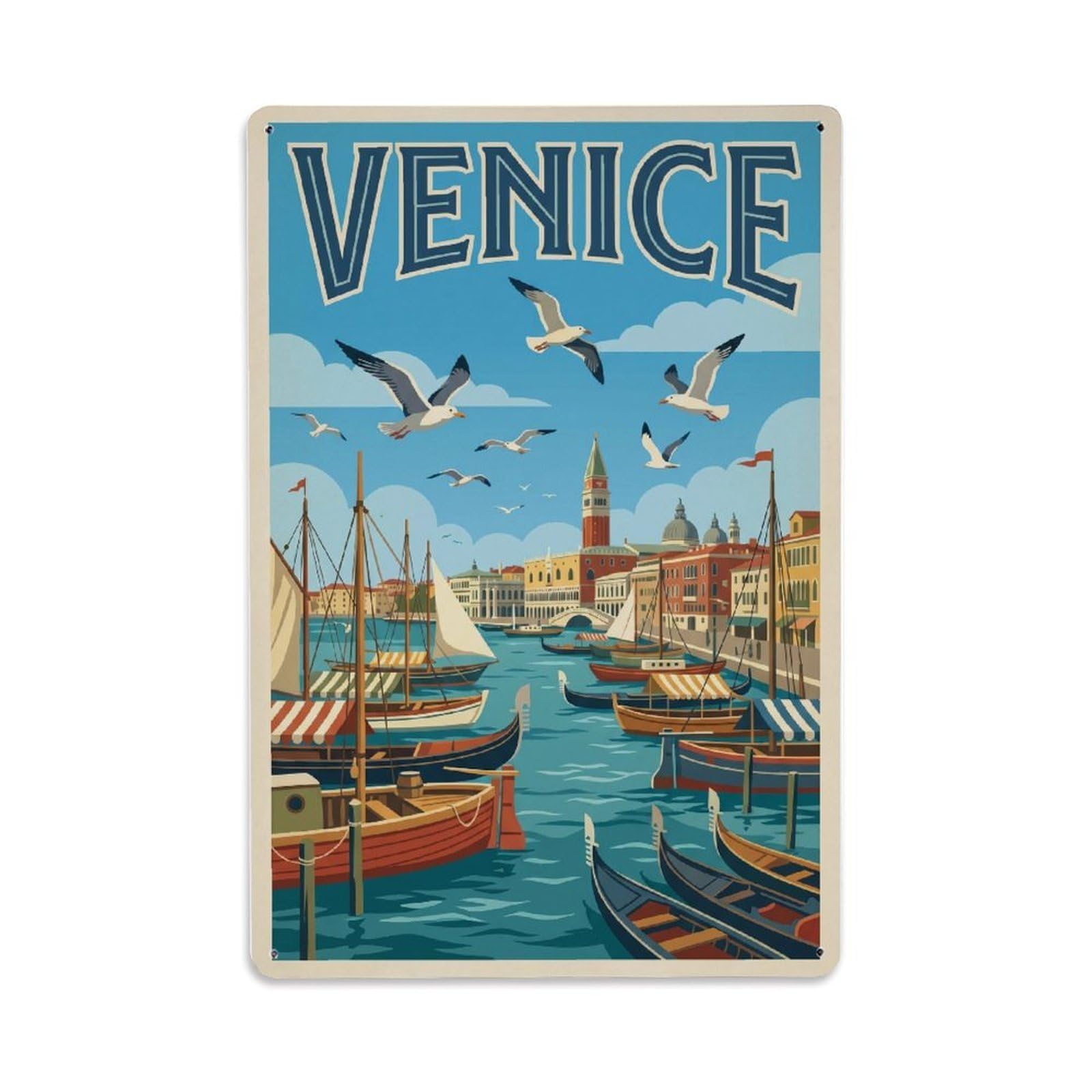 Vintage Travel Seagulls Italy Harbor Metal Tin Sign Plaque Wall Decor for Cafe, Club Bar, Office, Home Garden Metal Poster 8x12Inch
