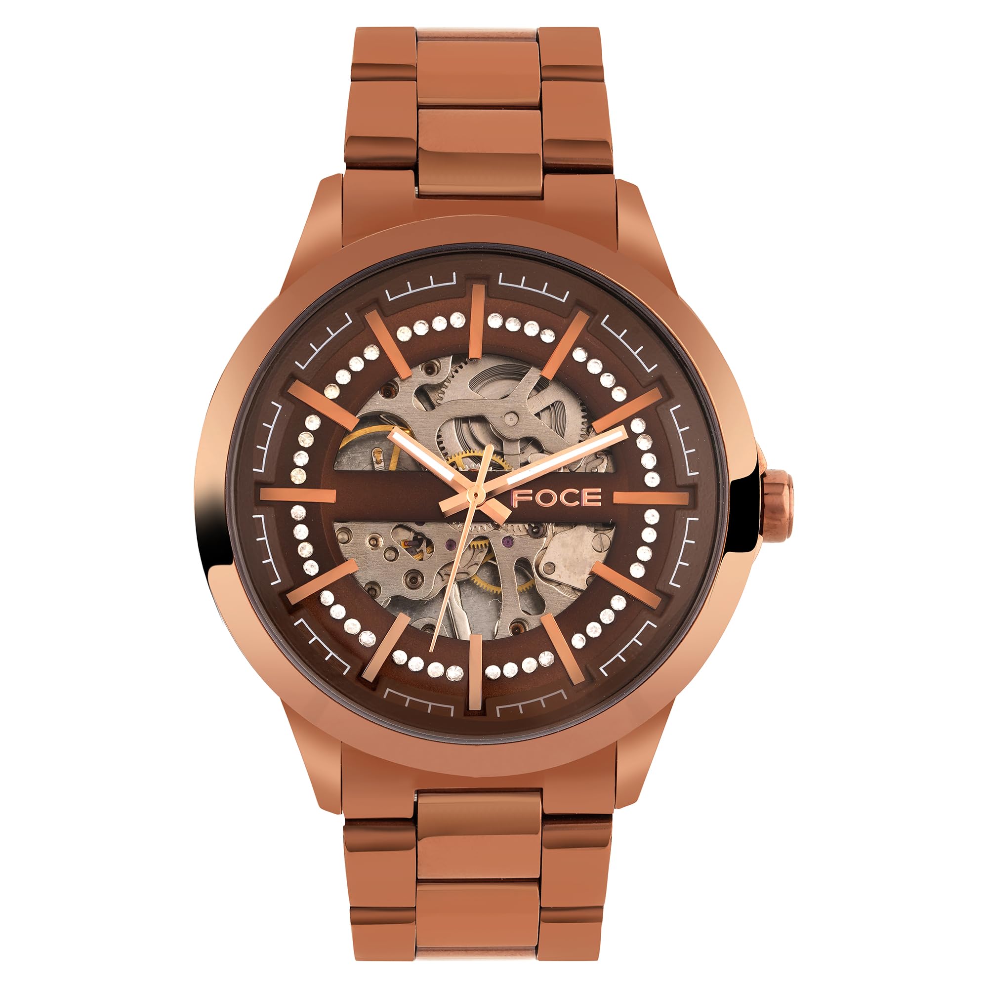 Foce Mens Brown Automatic Watch with Crystal Studded Brown Dial and Metal Strap, Sapphire Glass, Model FC11642GBR6 (B0CVH8H3NL) Amazon Price History, Amazon Price Tracker