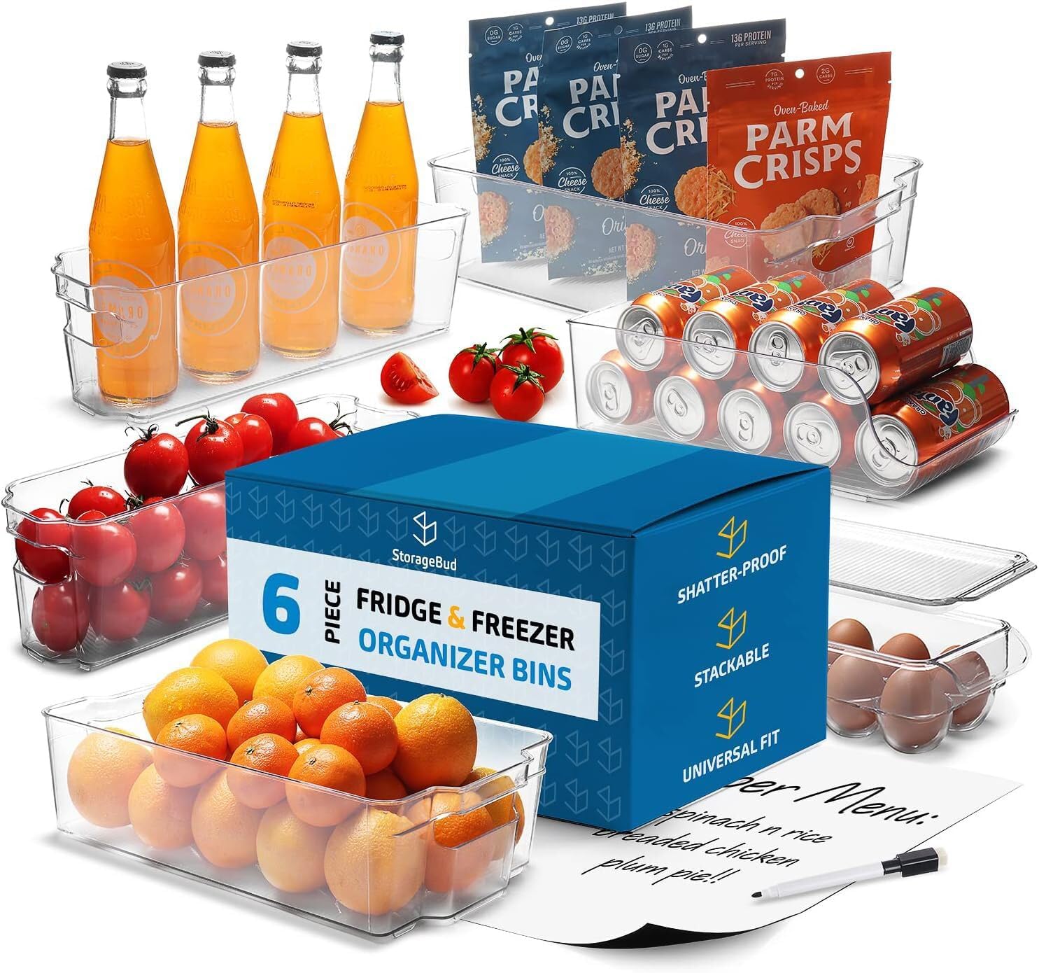 STORAGEBUD Fridge Organizer - 6 Pieces refrigerator organizer bins - Pantry Organization and Storage for Fridge & Refrigerator- BPA Free Freezer Organizer Bins (Pack of 2)