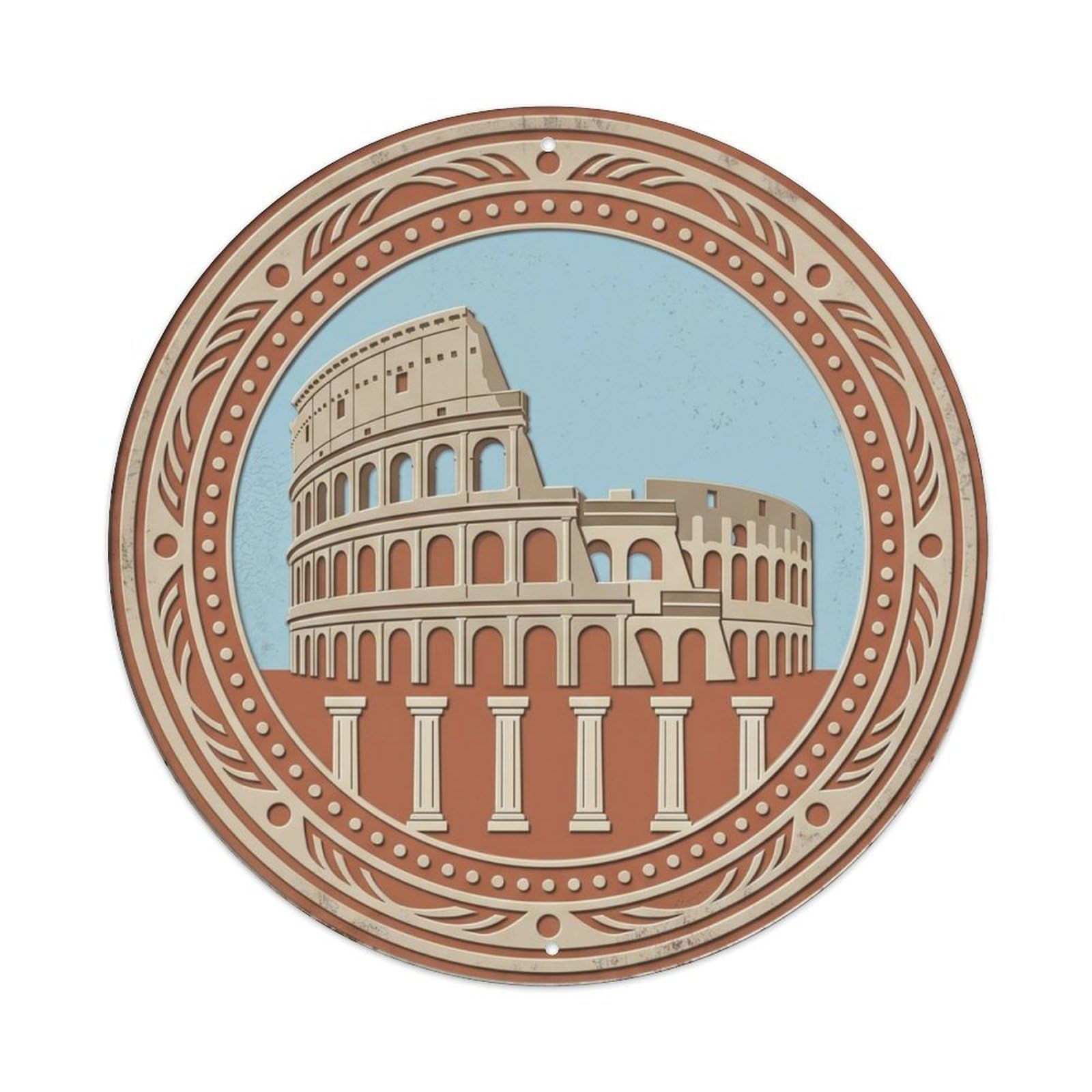 Colosseum Ancient Forum Travel 1 Metal Tin Sign Plaque Wall Decor for Cafe, Club Bar, Office, Home Garden Round Metal Poster 8x8Inch