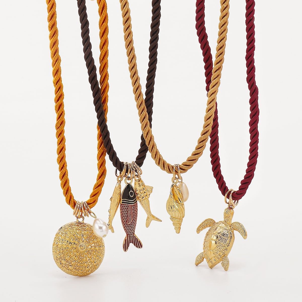 Todenb 4pc Summer Beach Necklaces for Women Seashell Shell Necklaces Boho Ocean Turtle Fish Necklace Mermaid Costume Accessorie Stackable Layer Necklace - Image 6