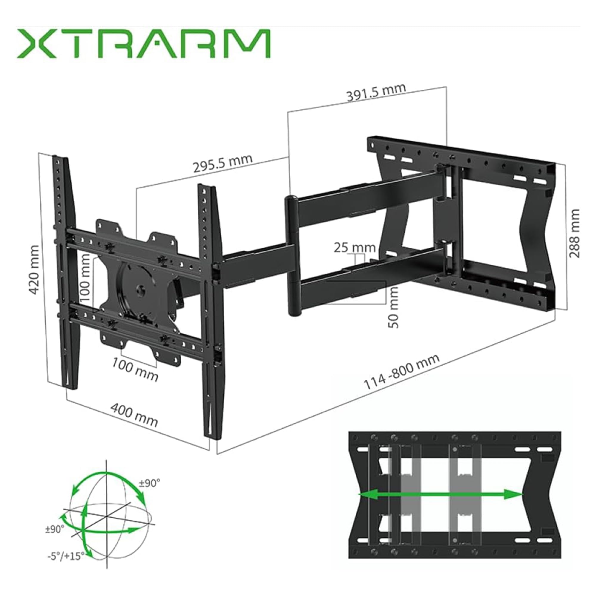 TiTon Flex 80 cm, Soporte de Pared para TV, Girar, Inclinar, TV hasta 60kg, VESA máx.400x400