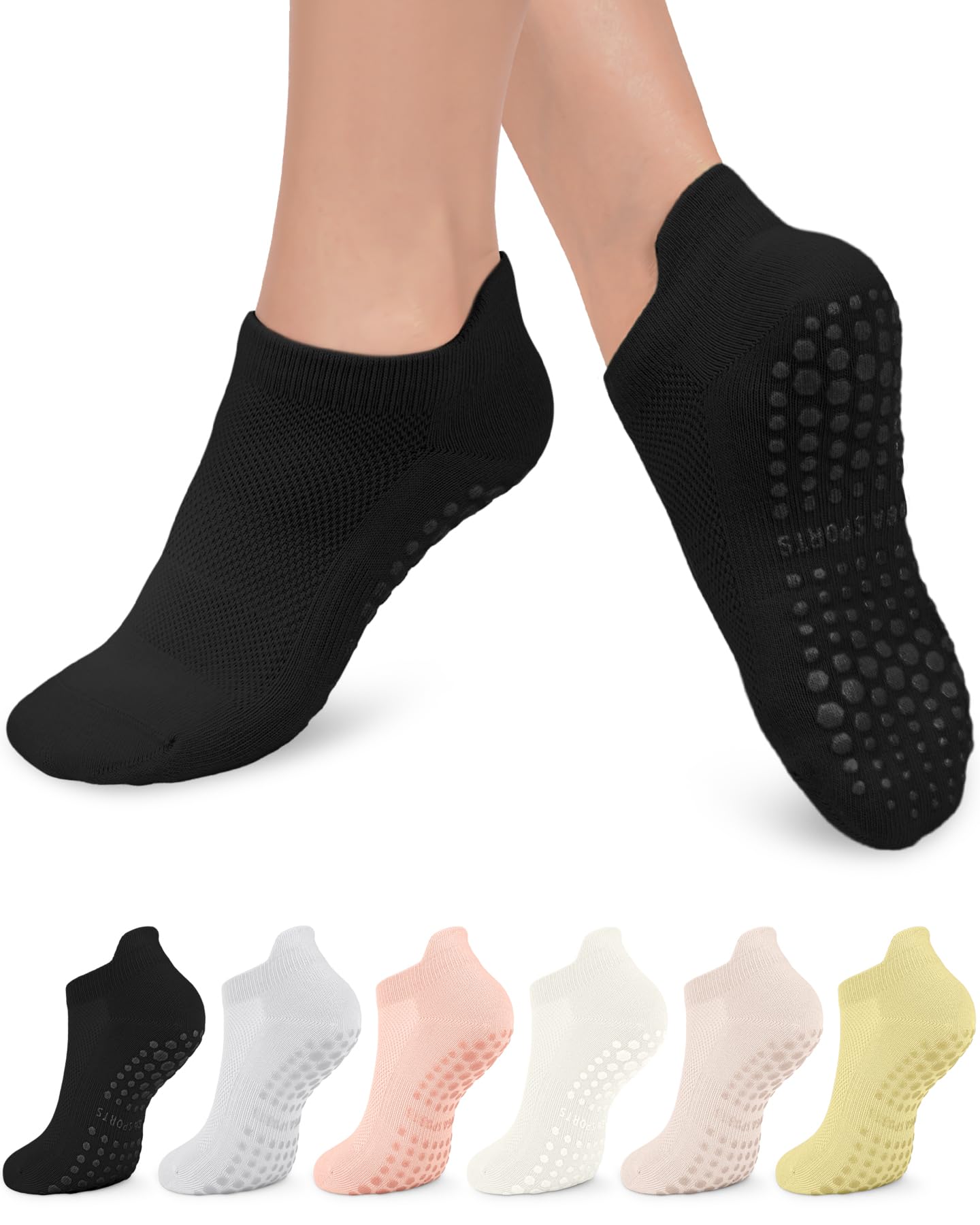 Aoliks 6 Pairs Pilates Grip Socks for Women, Non-slip Yoga Athletic Socks for Barre Ballet Barefoot Workout Hospital