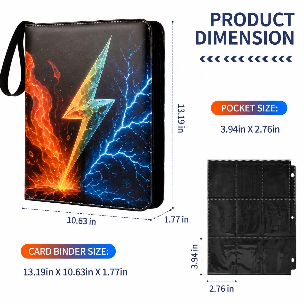 Sammelkarten Binder Album mit Hüllen, Double Sided Pocket Collection Holder Case für Sammelalben Karten Ordner für MTG, TCG, Sportkarten (Lightning Bolt, 9 Taschen)