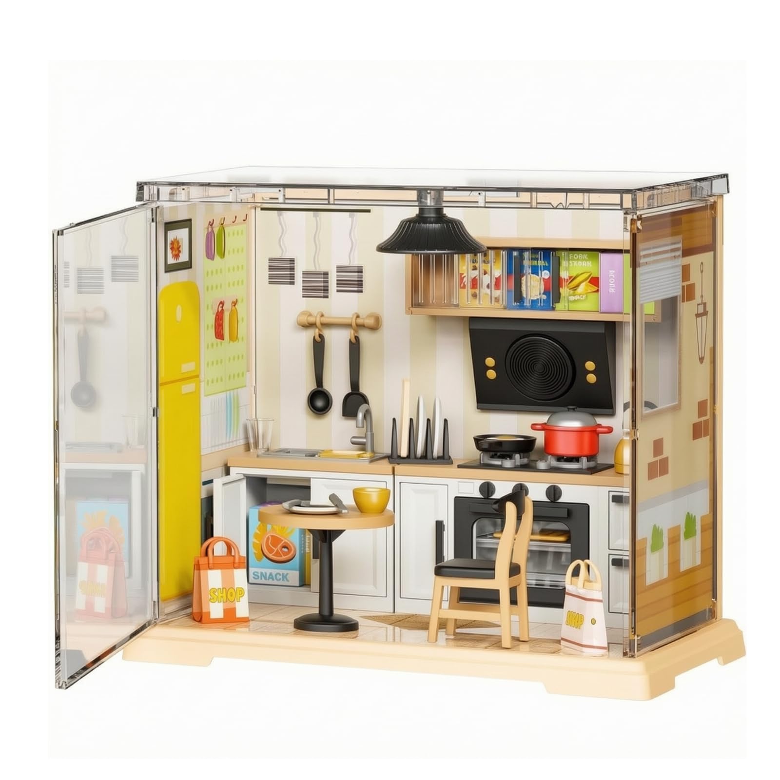 Juguete Montaje Cocina Miniatura Educativo Escena Cocina en Miniatura con Puerta Abatible Artesanía para Manualidas Manualidas