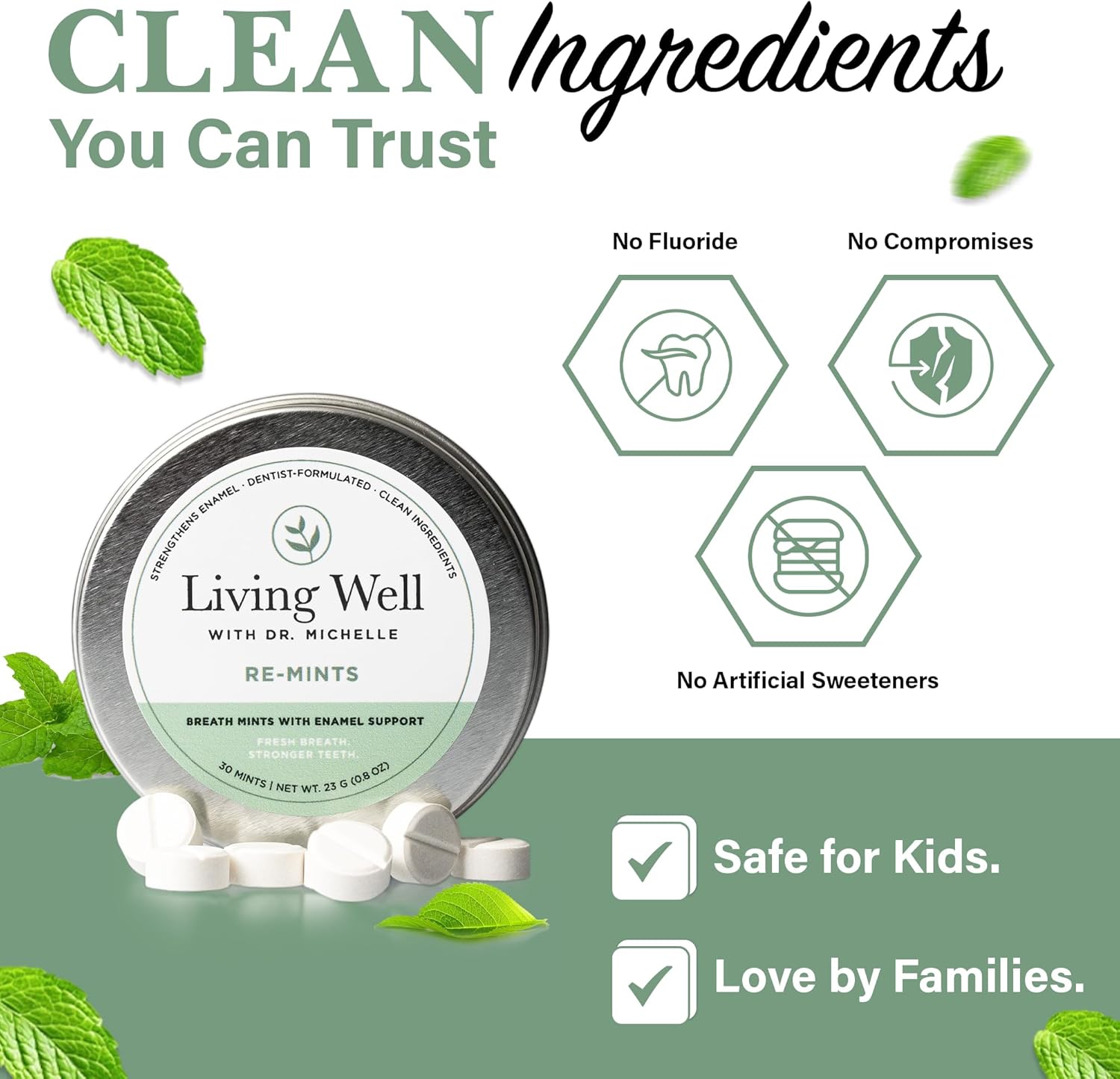Living Well with Dr. Michelle RE-Mints – Remineralizing Breath Lozenge with Hydroxyapatite + Xylitol – Fluoride-Free, Dentist-Developed, Enamel Support, Clean Ingredients – 30 Count - Image 3