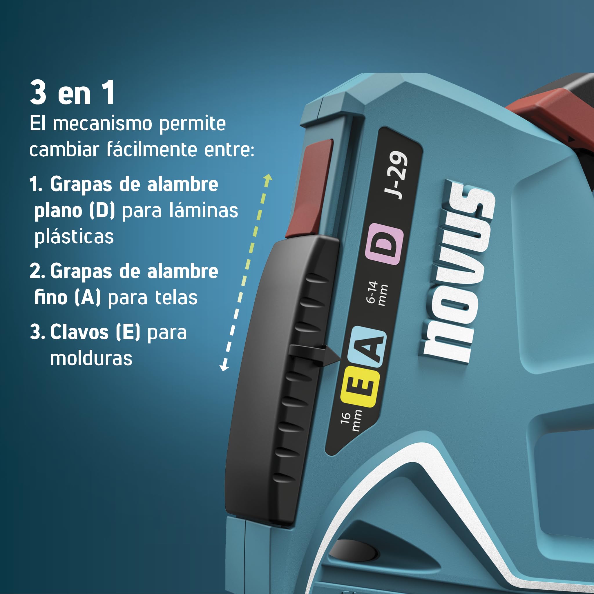 NOVUS TOOLS Juego de grapadora manual J-29 con 1800 grapas, grapadora universal profesional para madera con carcasa de metal y mango suave, para grapas de alambre fino y alambre plano de 6-14 mm