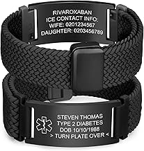 Personalised Medical Alert Bracelet for Men - Customised Elastic Strap Stainless Steel Bracelets Engraved Medic Info, Emergency Awareness Medic ID Bracelet for Autism Allergy Diabetic Epilepsy