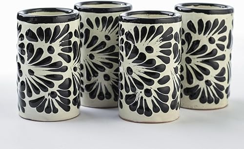 Miniatura 20 de Juego de 4 vasos de chupito Talavera auténticos mexicanos para tequila - Pintados a mano - 2 Oz (Flores naranjas)
