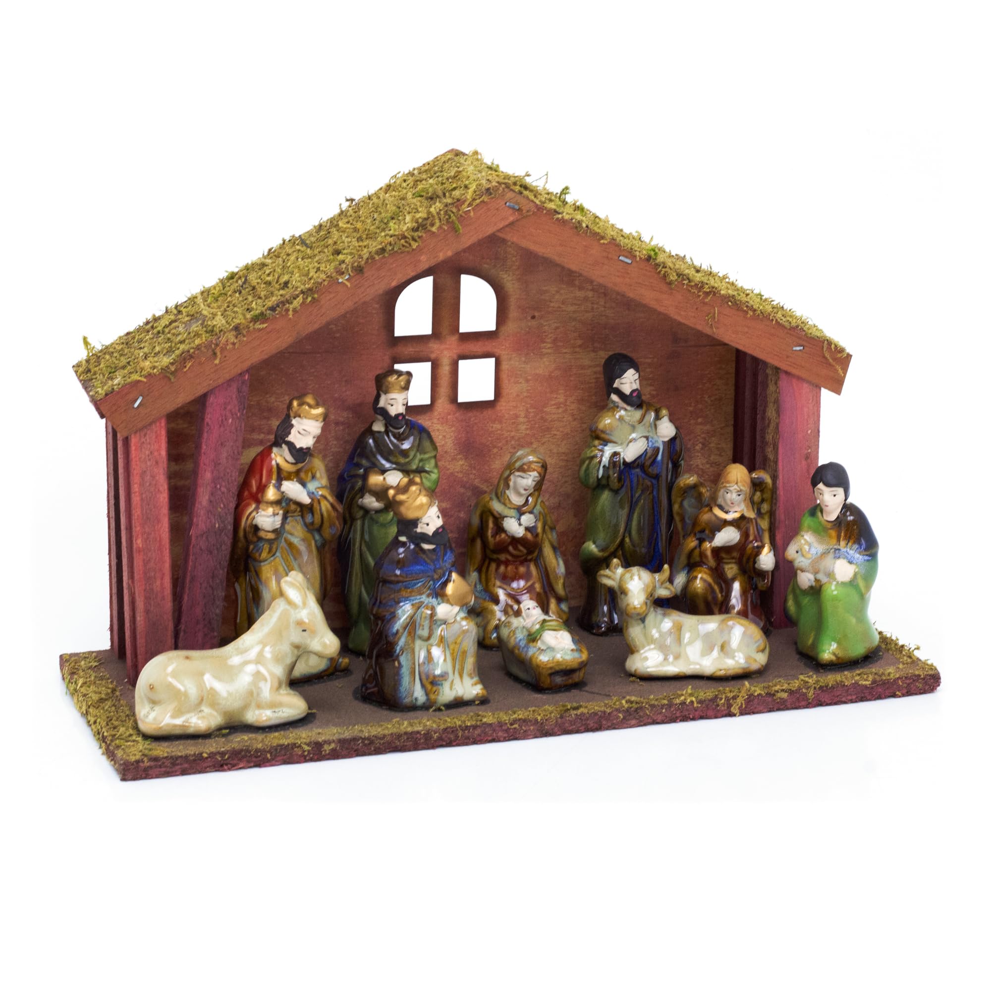 Gisela Lot de 11 crèches en céramique avec étable en bois