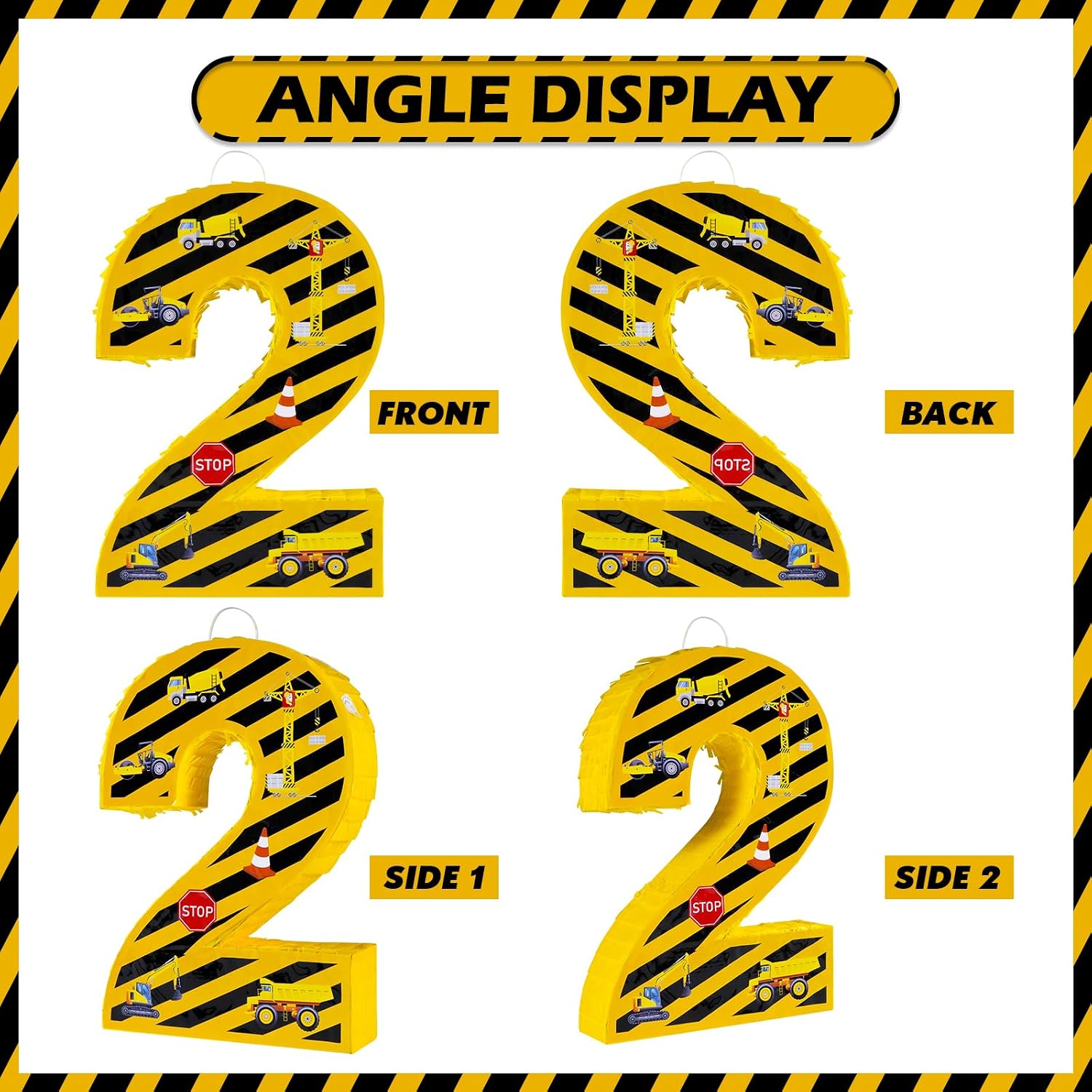 Construction Birthday Decorations, Construction Number 2 Pinata with Stick Blindfold and Confetti Yellow and Black Striped Construction 2nd Birthday Party Decoration & Supplies (Construction 2)