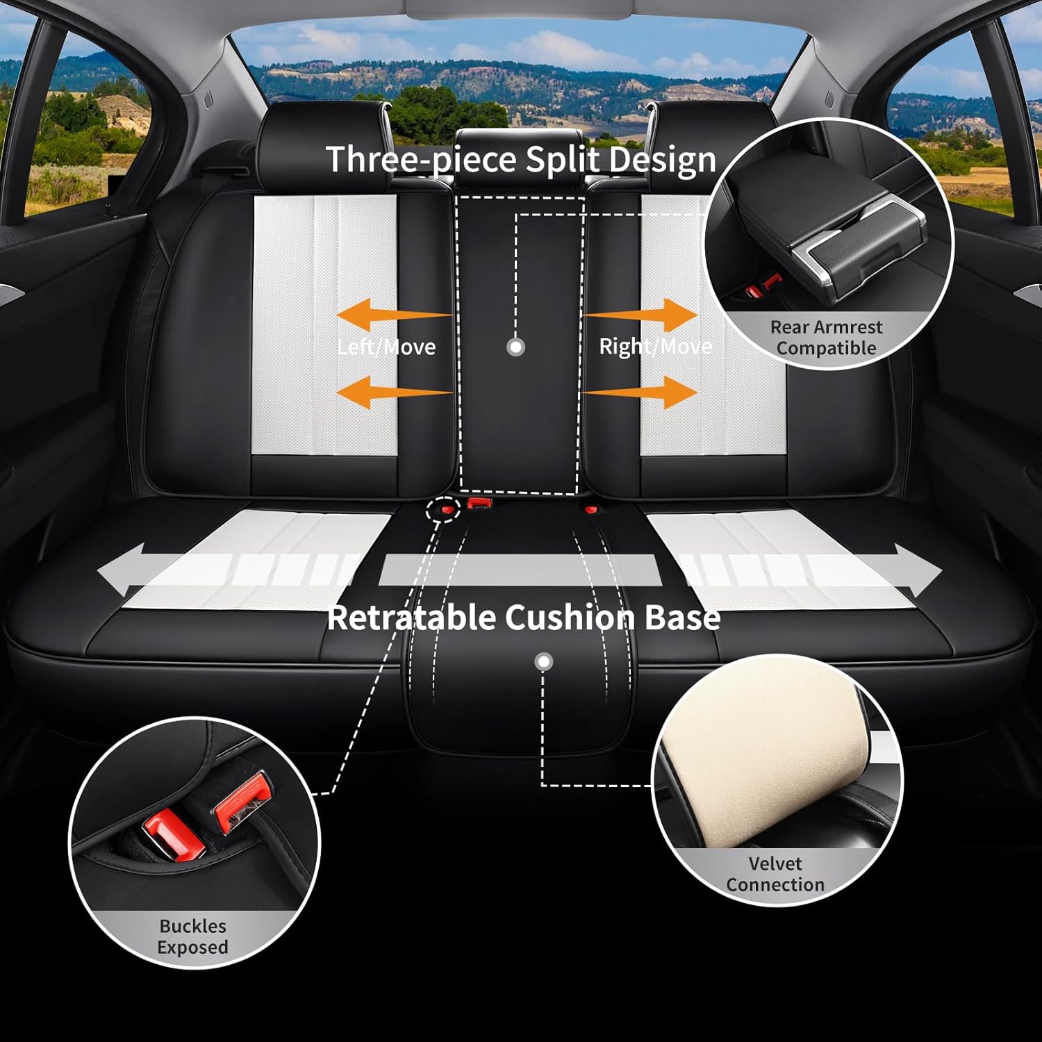 Car Seat Covers Full Set Fit for Chrysler 300 2005-2025, Automotive Luxury Faux Leather Seat Covers 5 Seats, Breathable Anti-Slip Seat Protectors (Black&White,Full Set)