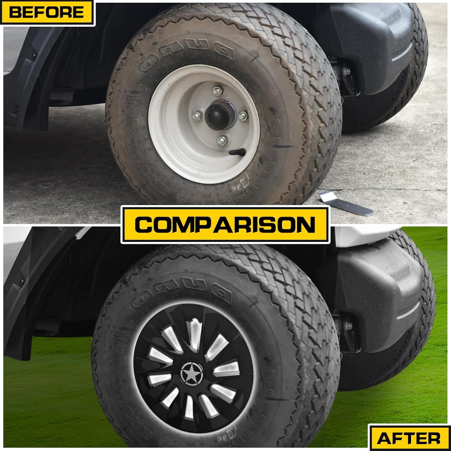 8 Inch Golf Cart Hub Caps Wheel Covers for EZGO Yamaha Club Car Accessories, 4PCS Snap-On Plastic Hubcaps Chrome Finish 8" Wheel Covers Rim Cover Tire Hub Cap Hubcap Golf Cart, Gloss Black