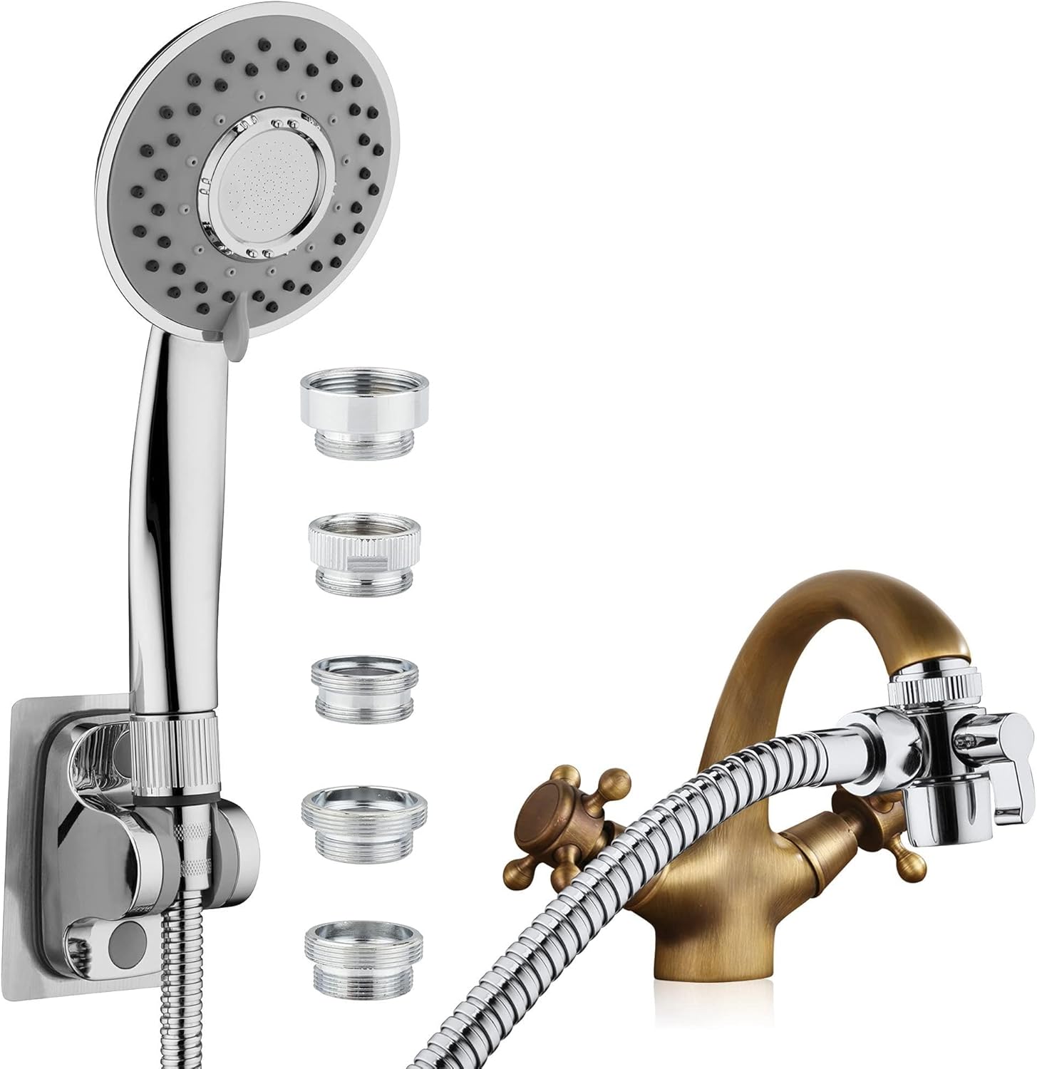 Sink Hose Shower Sprayer Attachment - Faucet Extension w/ 5 Adapters For Bathroom Bathtub, Kitchen Faucet, Utility Laundry Tub, Garden Hose Thread Spout For Delta, Moen, Kohler, American Standard