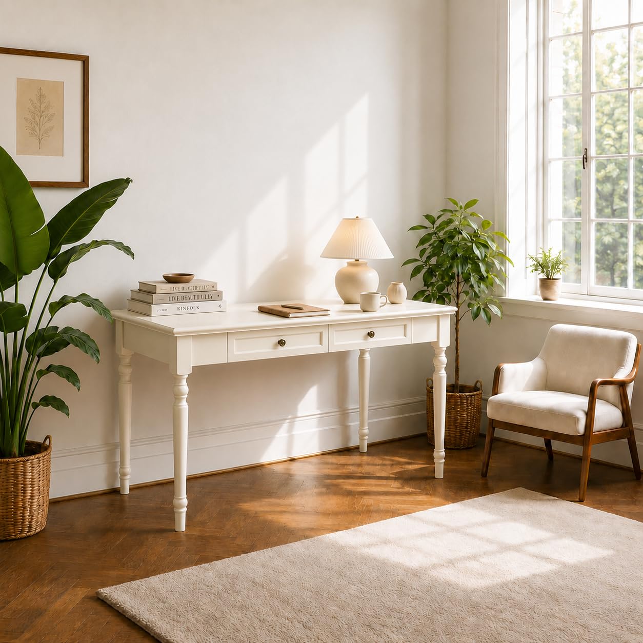 Escritorios de Madera Maciza Blanca con cajones, 120cm