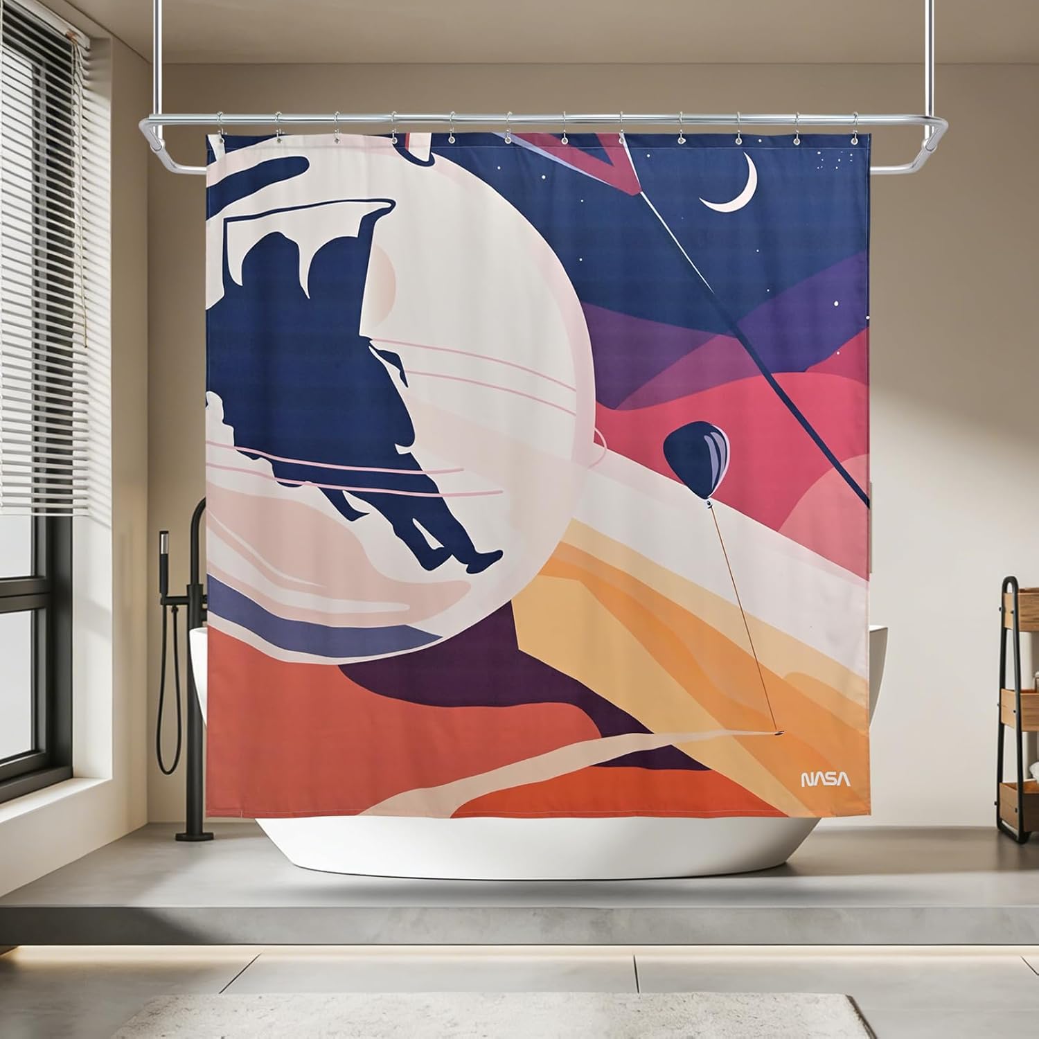 NASA Orbit of Dreams Shower Curtain Set, NASA-Licensed Space Poster Art, Surreal Sci-Fi Design, Gallery-Style Bathroom Décor (Orbit of Dreams-Red, 72" W x 72" L (Pack of 1))