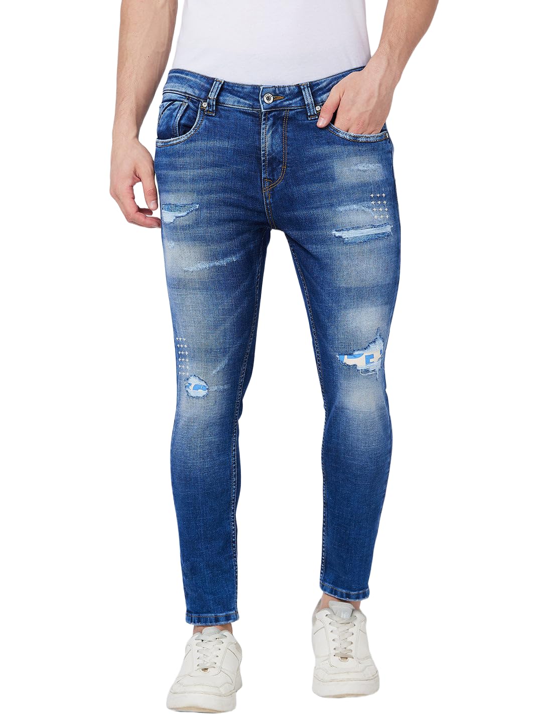 Mid Rise Tapered Fit Blue Jeans for Men-image-36