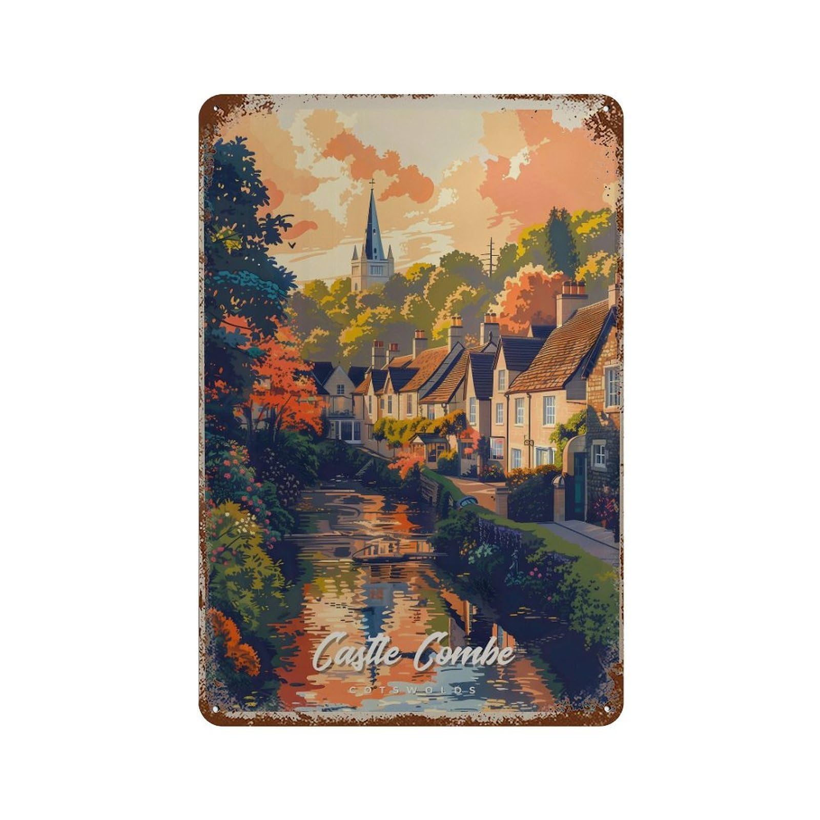 xiaoxiaoshen Castle Combe Cotswolds Wall Decor Art Metal Tin Poster Modern Home Decor Art Home Bar Shop Decorations Vintage Sign 30x20cm