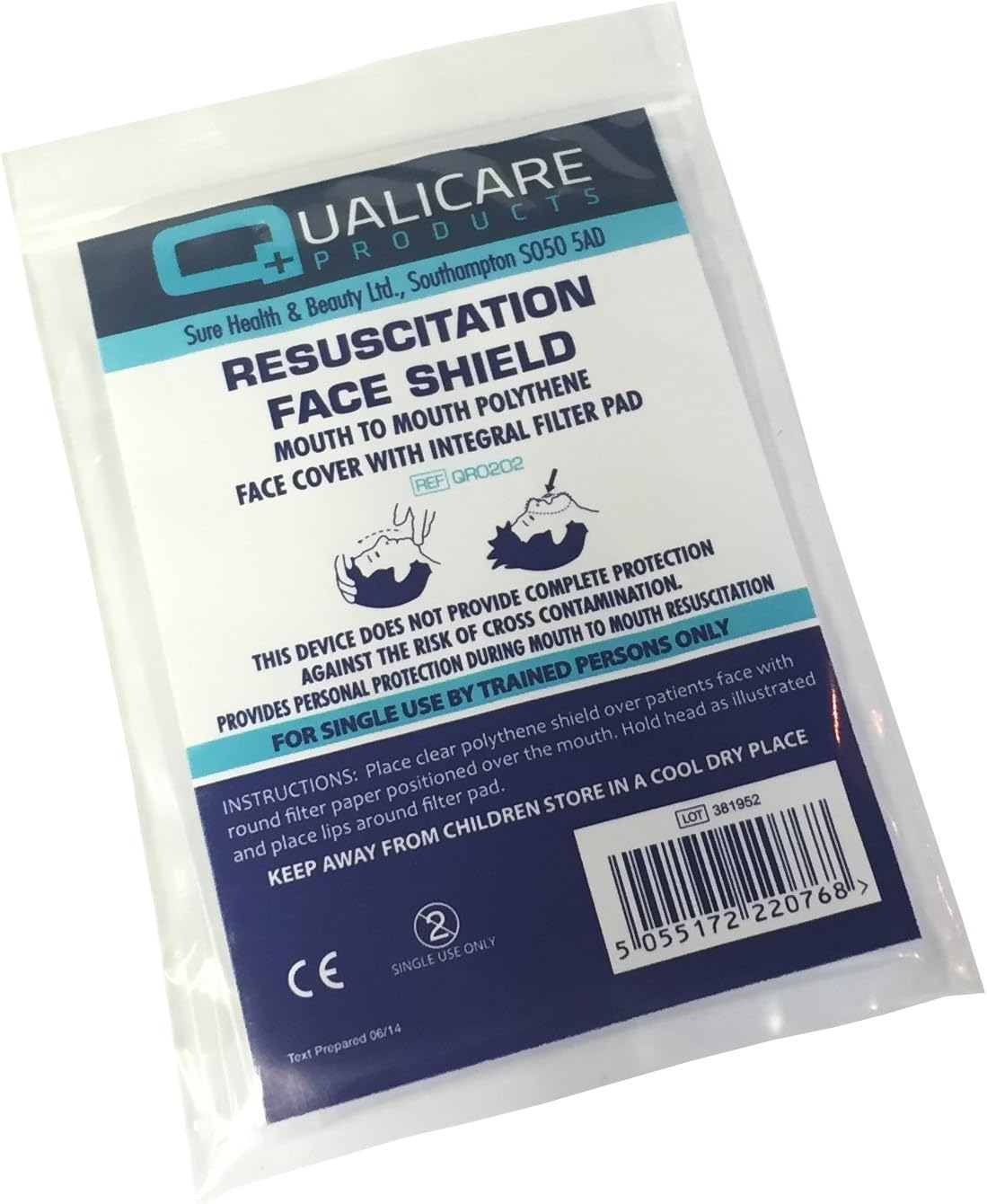 3 x QUALICARE RESUSCITATION FACE SHIELD MOUTH TO MOUTH POLYTHENE COVER FILTER PAD