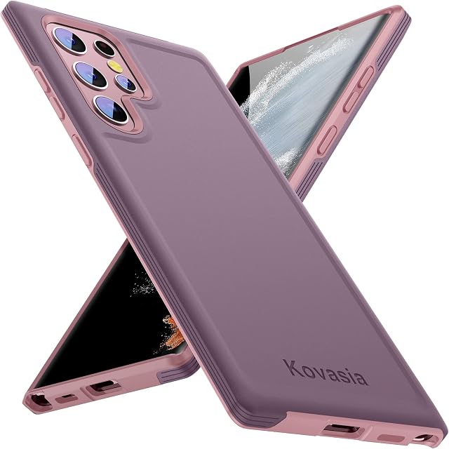 KOVASIA for Samsung Galaxy S22 Ultra 5G Case (Not for S22 & S22 Plus), Heavy Duty Tough Shock-Absorption Protective Phone Cover for Samsung Galaxy S22 Ultra 5G 6.8 Inch, Happy Purple
