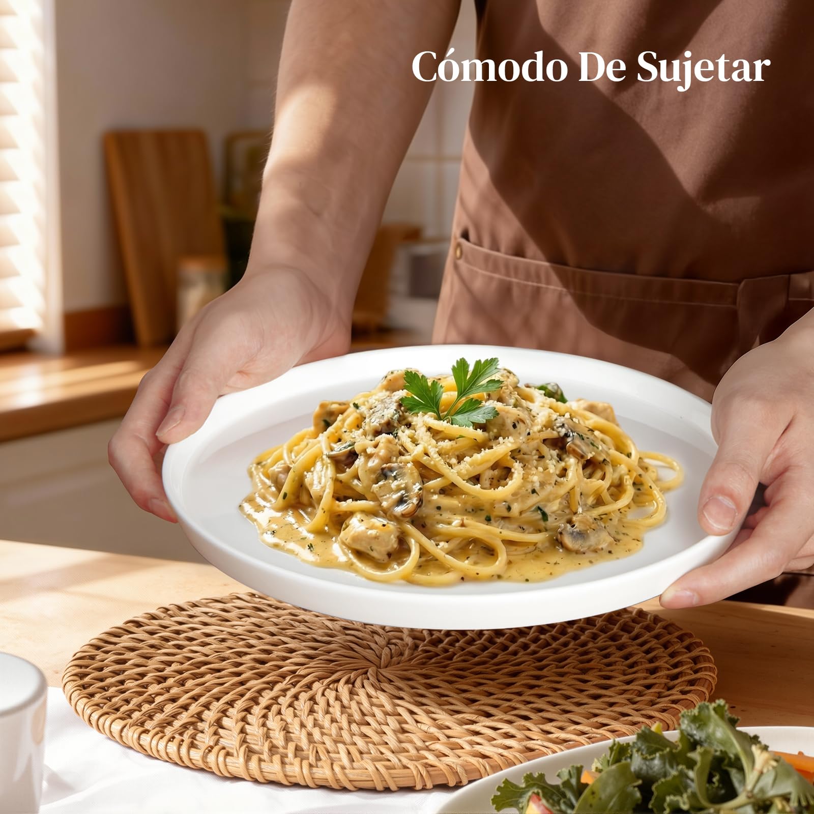 DOWAN Juego de 6 platos llanos de cerámica de 10 pulgadas para ensalada, pasta y bistec