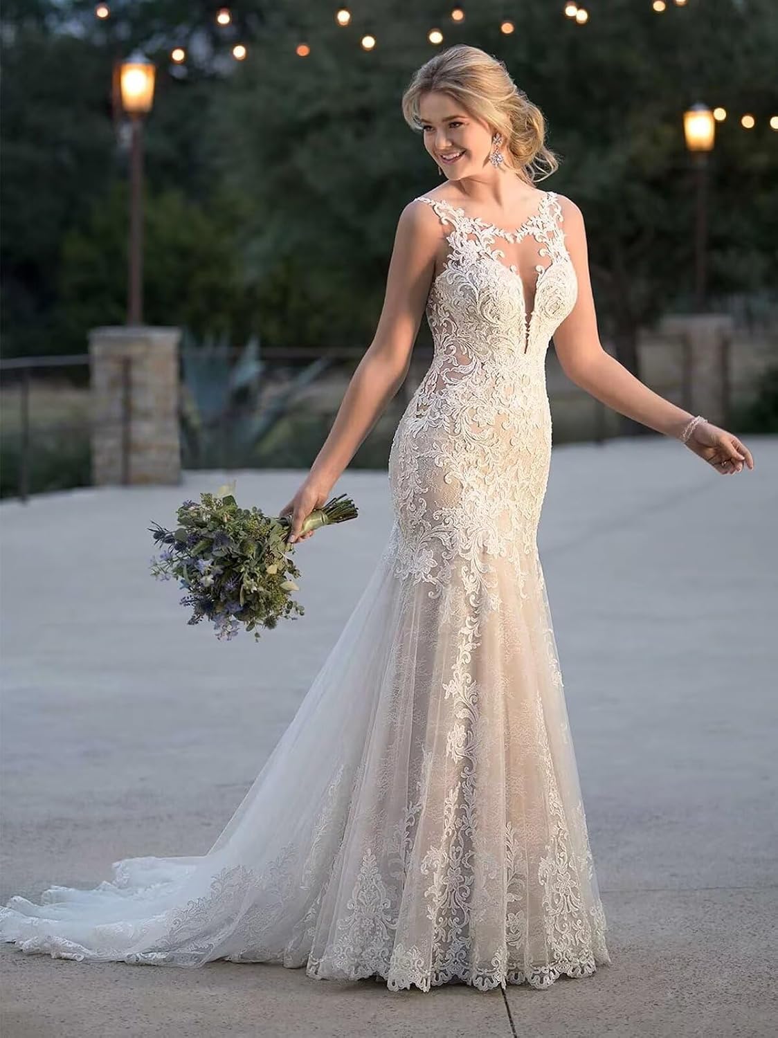 Mermaid Wedding Dress for Bride Long Spaghetti Strap High Slit Backless Satin Lacing Corset Sweep Train Gowns
