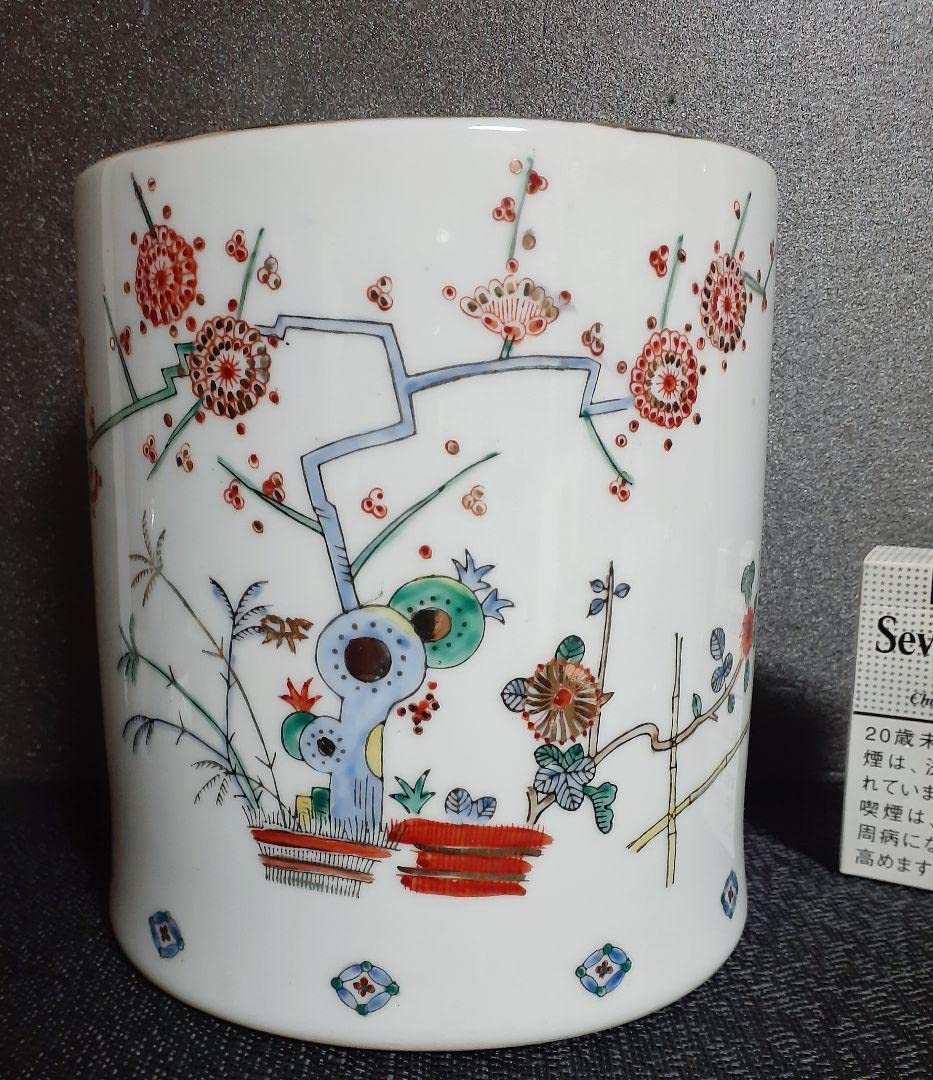 明治時代～大正時代ころ　錦手　【柿右衛門手】　梅に鶯　生垣図　水指　茶道具　茶器 Amazon.co.jp: 明治時代～大正時代ころ 錦手 柿右衛門手 梅に鶯