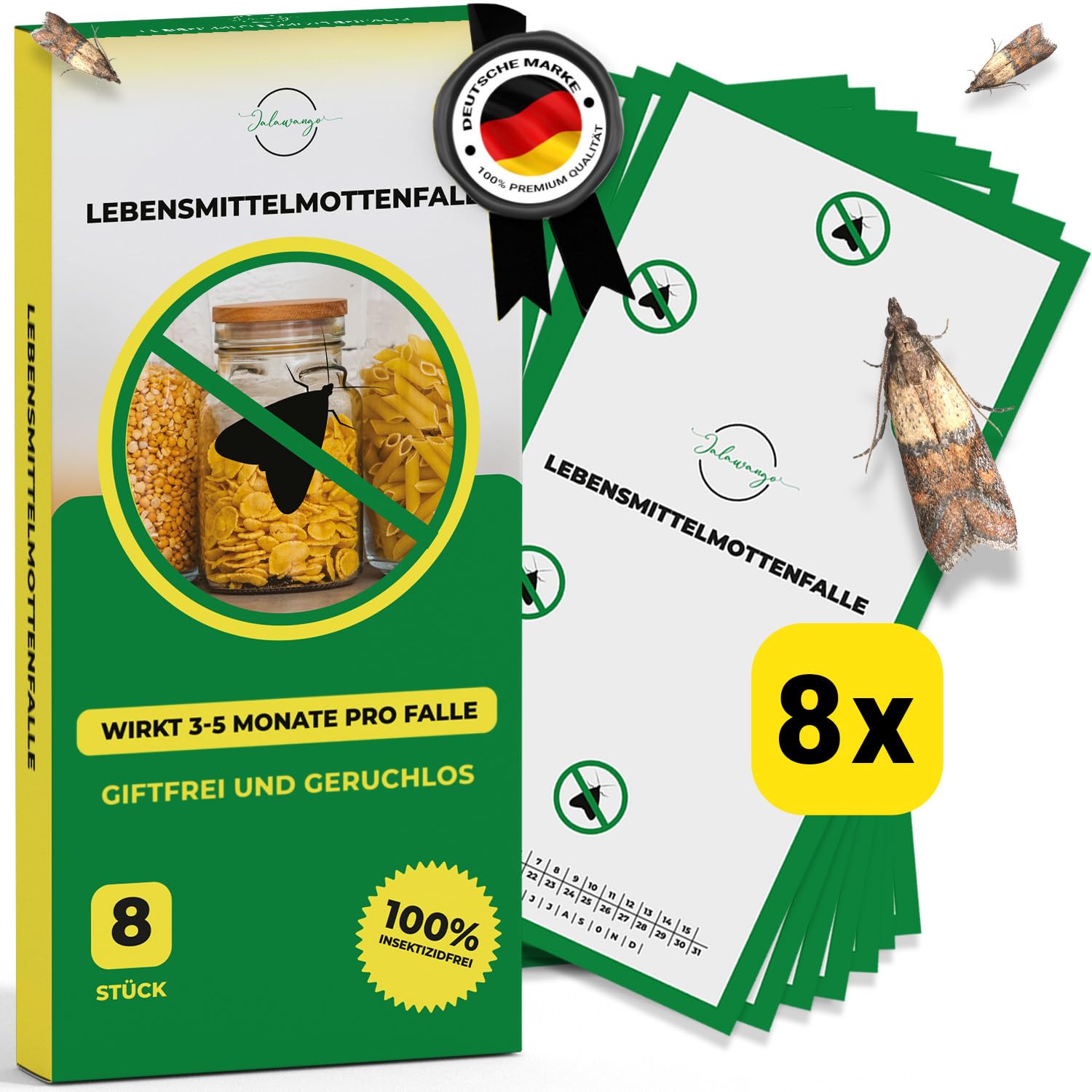 Jalawango 8 x Food Moth Traps, Effective & Long-Lasting (3-5 Months), Moth Traps, Moth Protection Paper, Adhesive Traps, Moth Protection Against Moth Repellent for Kitchen | g. Food Moths