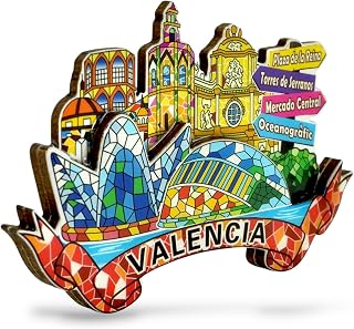 Valencia dekorativer Kühlschrankmagnet | Souvenir im Mosaik-Design mit Monumenten | Original aus der Stadt der Künste und Wissenschaften | Reiseerinnerung Spanien | Qualitätsholz