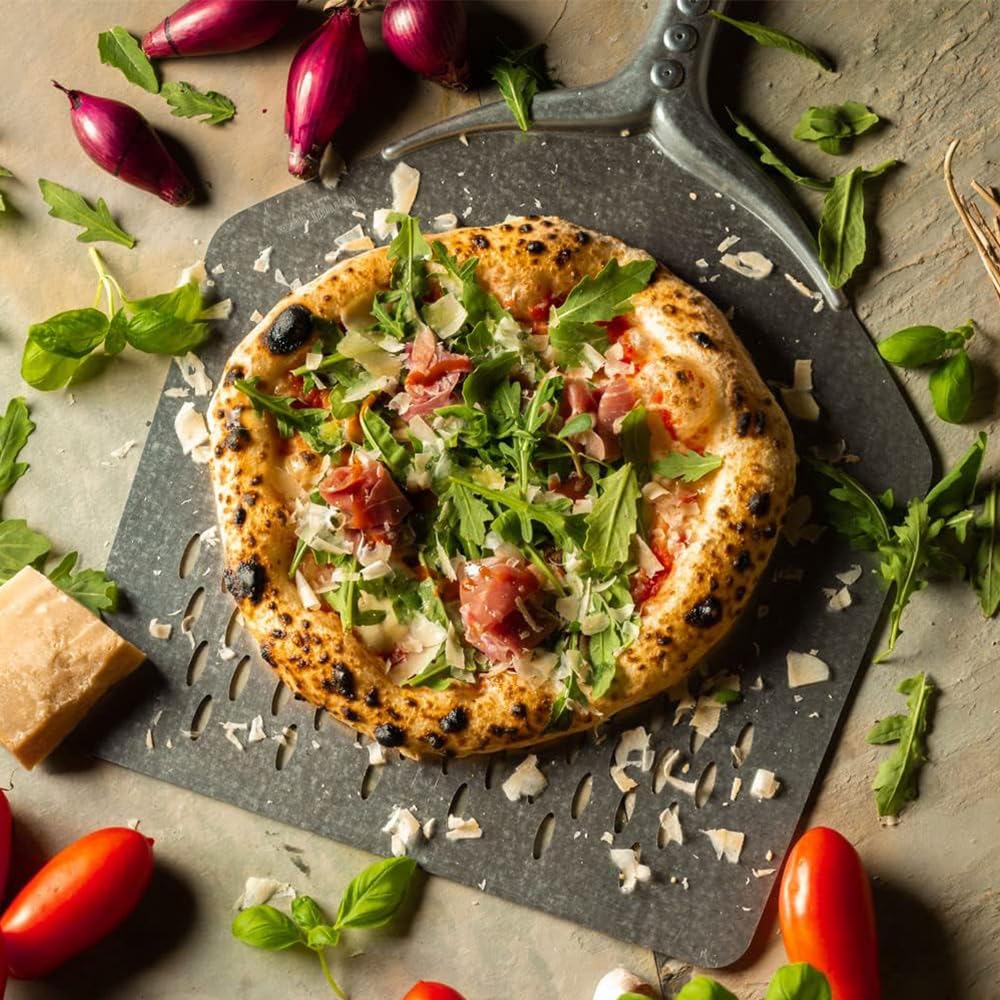 Pala per Pizza Professionale testa Quadrata Forata 30x30con Manico da 60 cm in Alluminio Anodizzato infornare forno a legna o elettrico pizzeria pizzaiolo