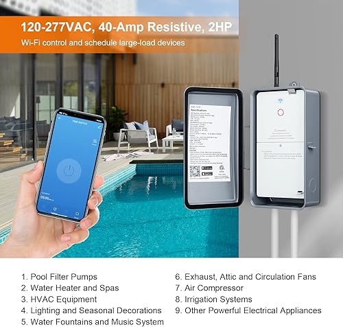 Miniatura 13 de SURAIELEC Temporizador de piscina WiFi, 40 amperios, 1HP 120V, 2HP 240V, interruptor inteligente para interiores y exteriores, controlador