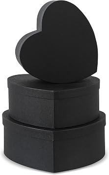 Soul & Lane Heart Shaped Gift Boxes Set of 3 Empty Paper Mache Boxes with Lids for Flowers, Gifts, Chocolate Strawberries & Special Occasions, Cardboard Black Heart Shaped Box for Arrangements