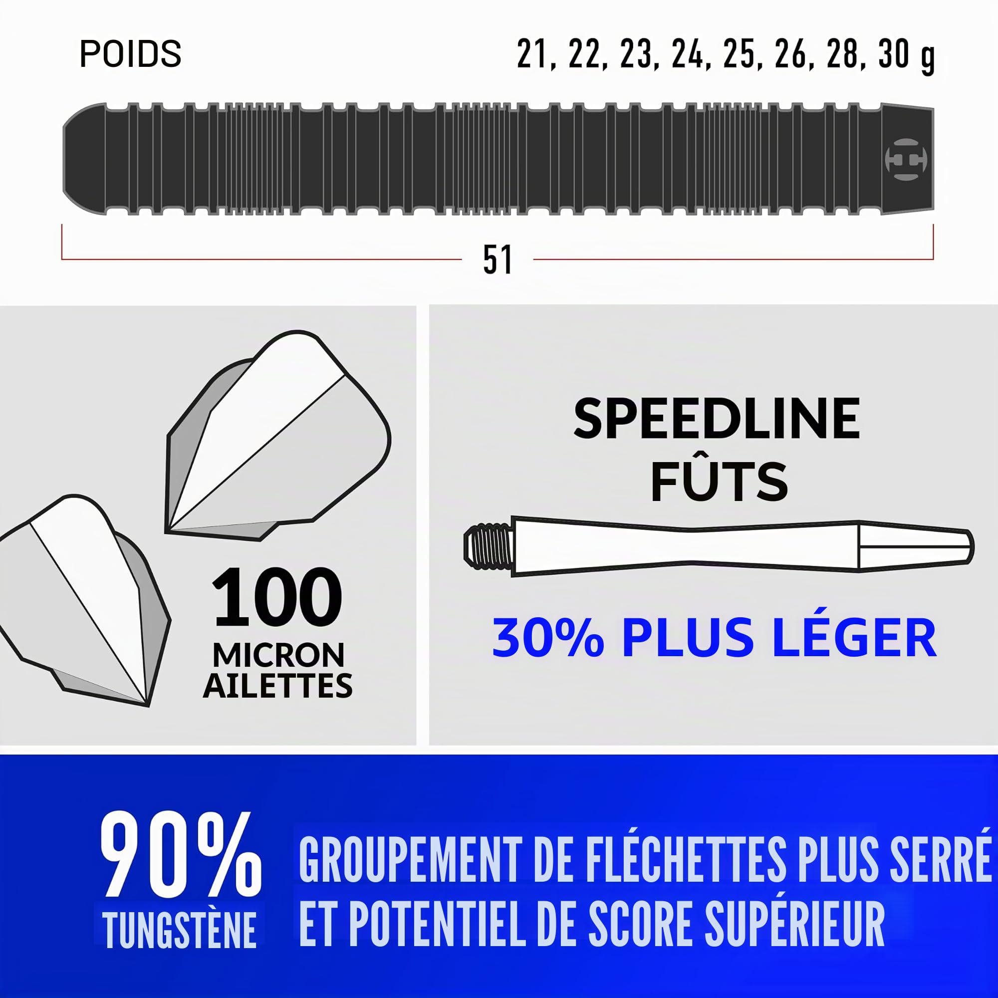 Harrows Caliber 90% Jeu de fléchettes à Pointe en Acier tungstène I 21 g à 30 g I Énorme Lot de 16 pièces avec tiges de Rechange, ailettes Prime et étui de Voyage