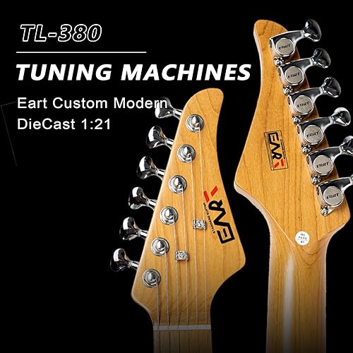 Miniatura 5 de EART TL-380 Guitarra eléctrica profesional para jugadores versátiles  Cuello y diapasón de arce tostado, humbuckers con bobina, trastes de acero