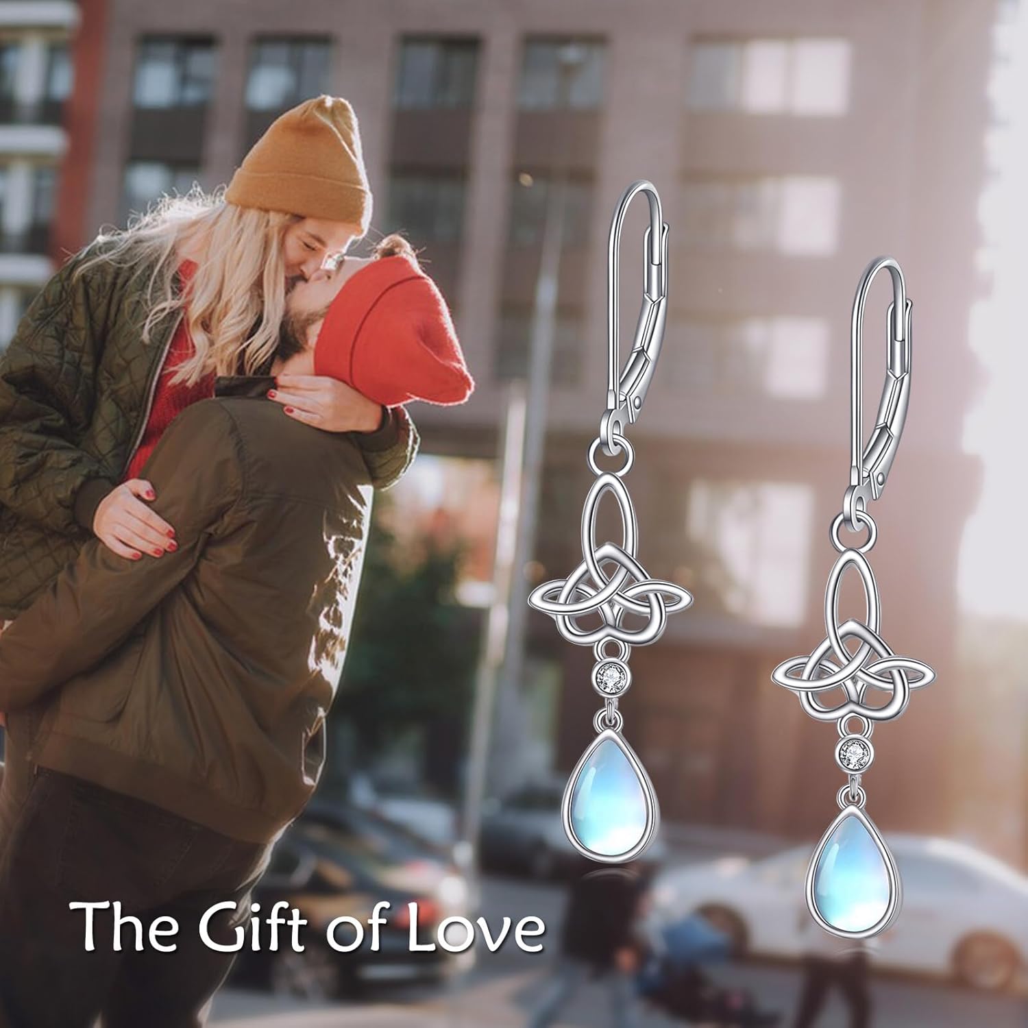 S925 Sterling Silver Turquoise Drop Earrings Celtic Knot Leverback Turquoise/Moonstone Earrings Jewelry Gifts for Women Mom - Image 6